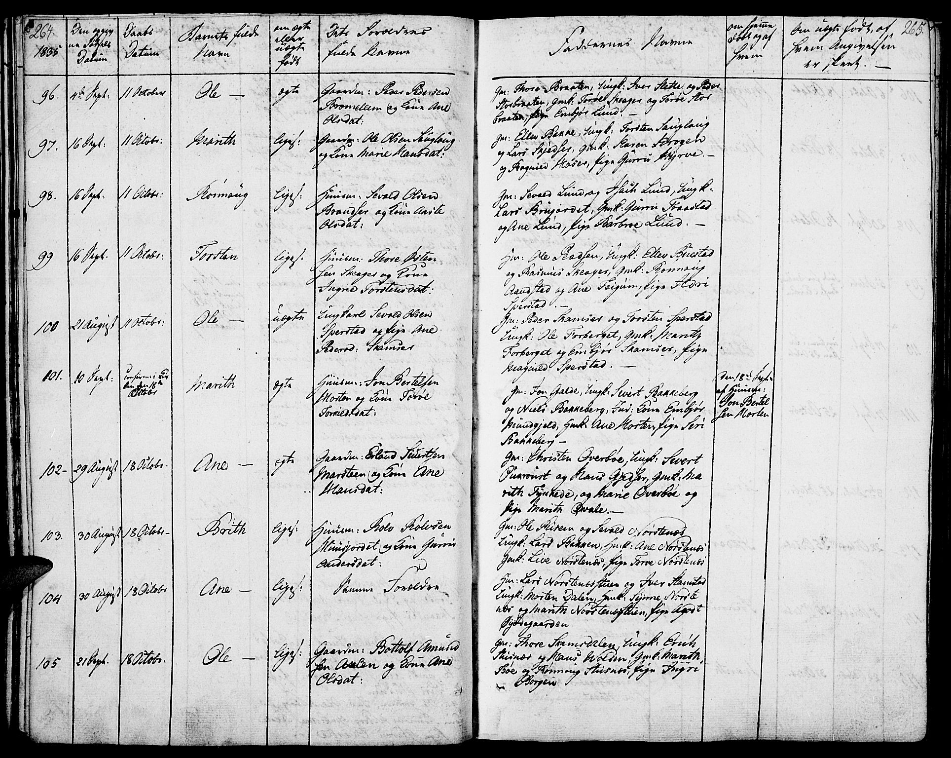 Lom prestekontor, AV/SAH-PREST-070/K/L0005: Parish register (official) no. 5, 1825-1837, p. 264-265