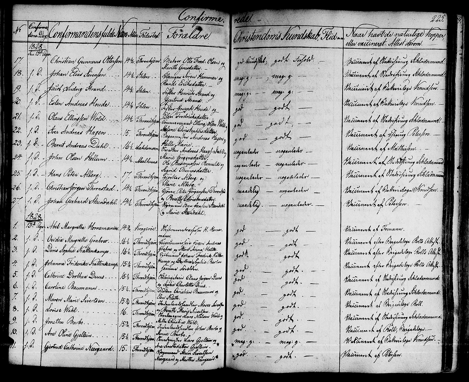 Ministerialprotokoller, klokkerbøker og fødselsregistre - Sør-Trøndelag, SAT/A-1456/601/L0045: Parish register (official) no. 601A13, 1821-1831, p. 225