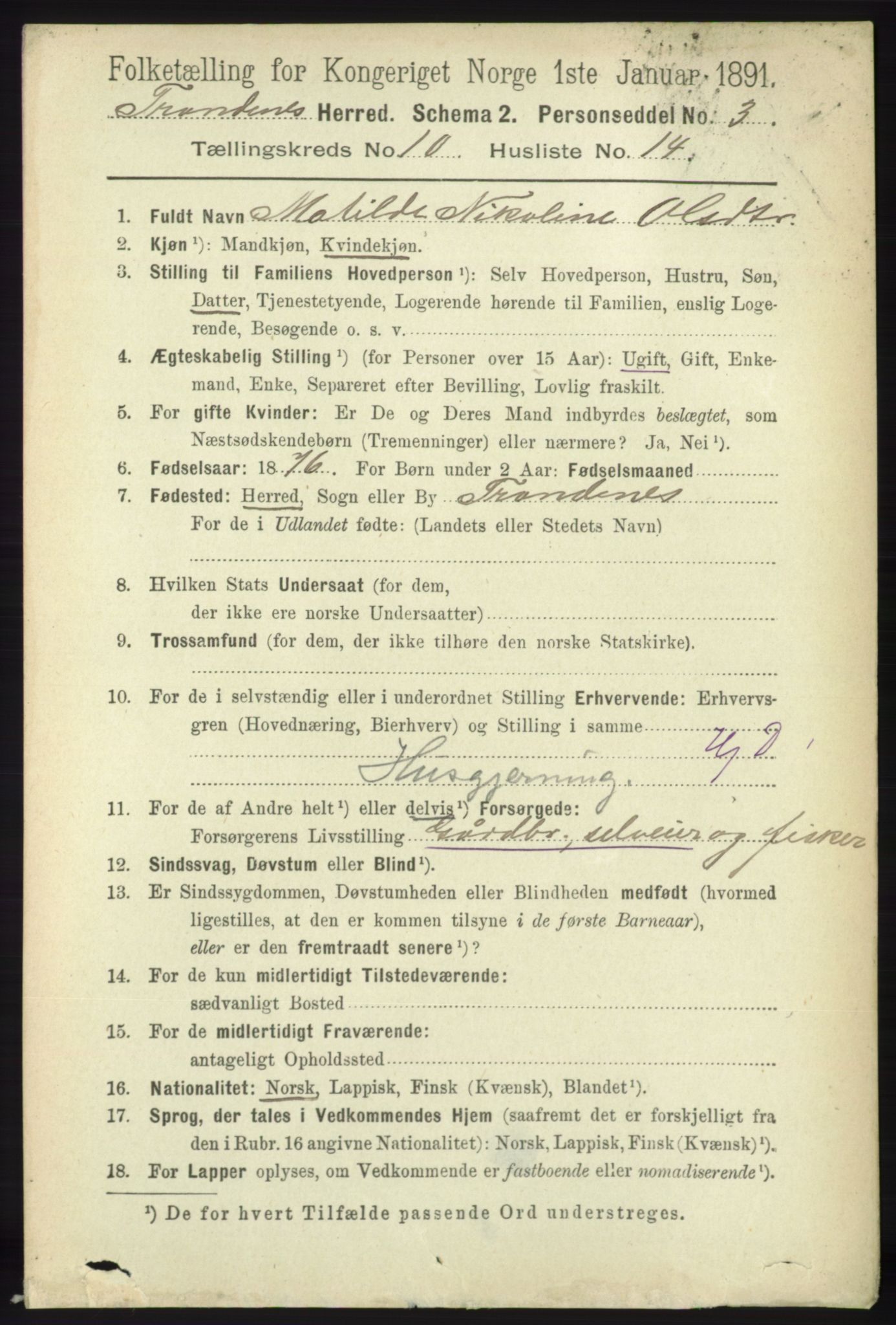 RA, 1891 census for 1914 Trondenes, 1891, p. 7594
