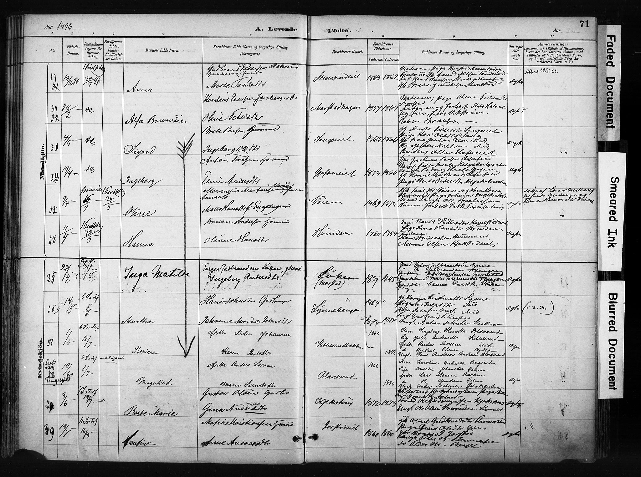 Gran prestekontor, AV/SAH-PREST-112/H/Ha/Haa/L0017: Parish register (official) no. 17, 1889-1897, p. 71