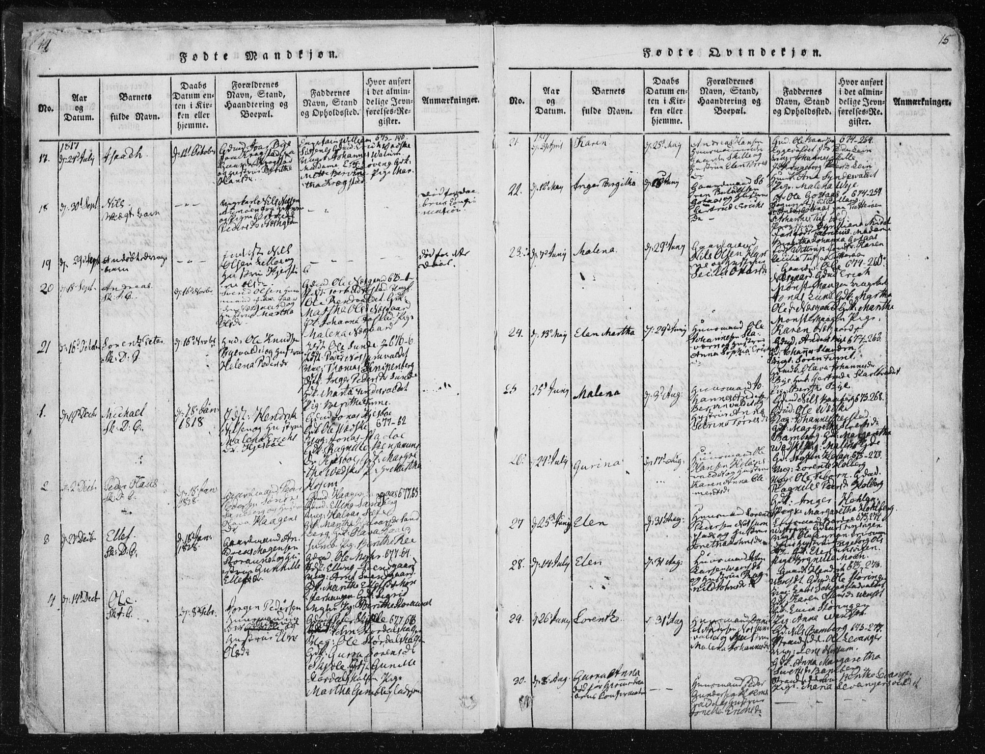 Ministerialprotokoller, klokkerbøker og fødselsregistre - Nord-Trøndelag, SAT/A-1458/717/L0148: Parish register (official) no. 717A04 /1, 1816-1825, p. 14-15