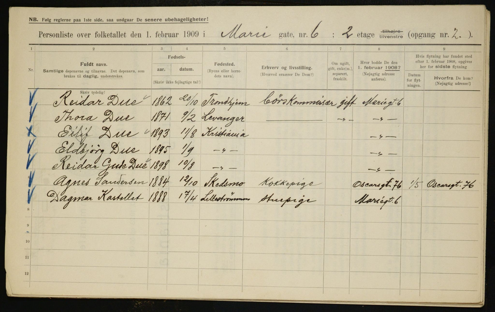 OBA, Municipal Census 1909 for Kristiania, 1909, p. 56904