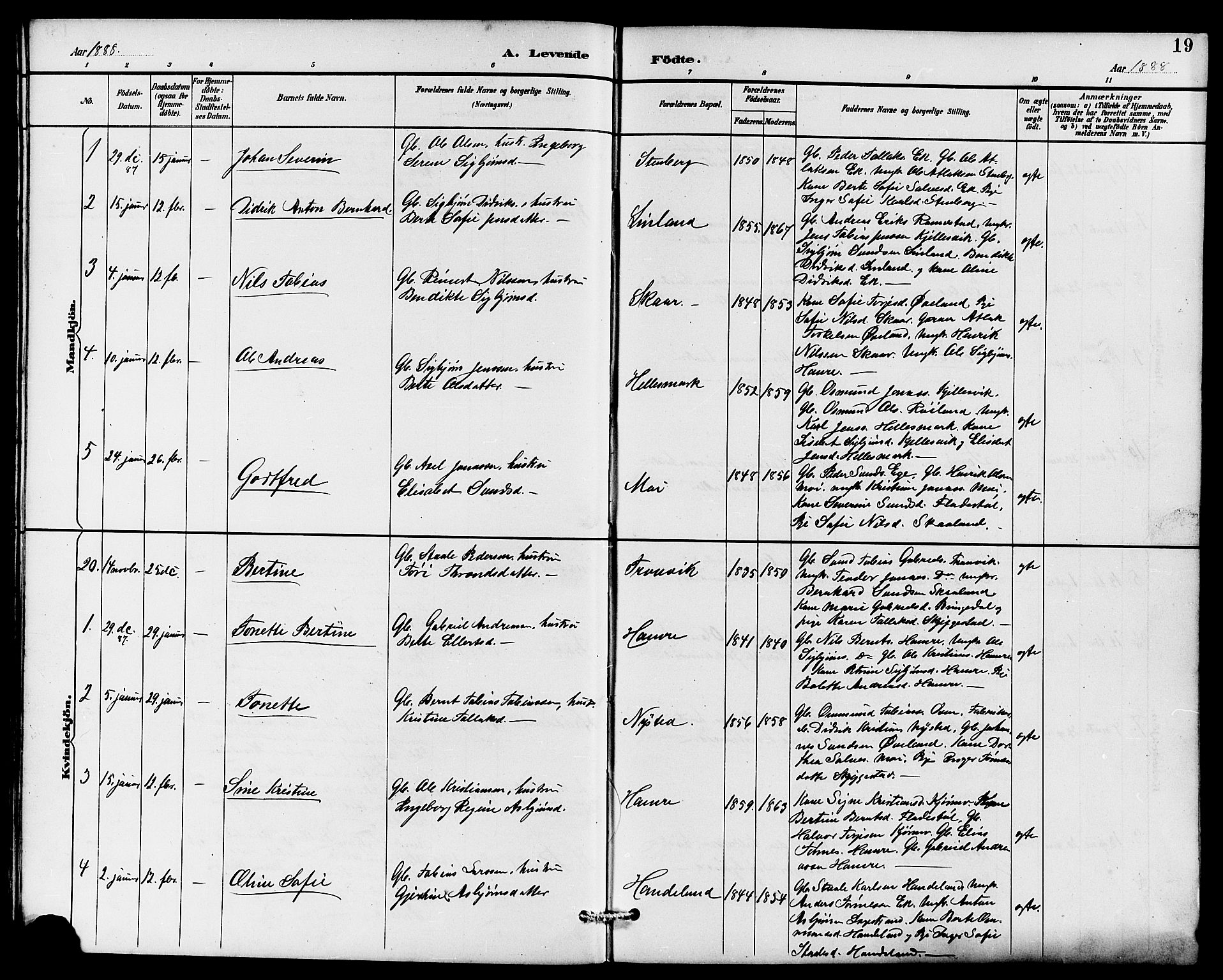 Lund sokneprestkontor, AV/SAST-A-101809/S07/L0006: Parish register (copy) no. B 6, 1885-1901, p. 19