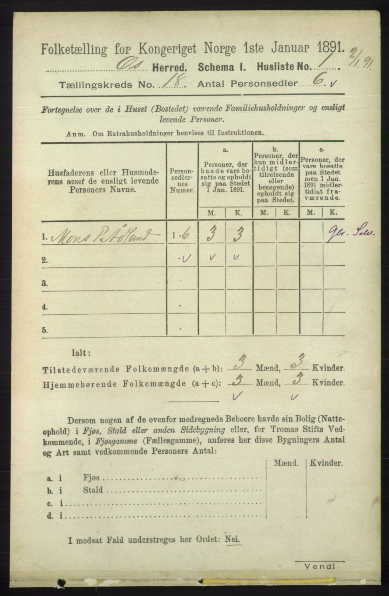 RA, 1891 census for 1243 Os, 1891, p. 3866