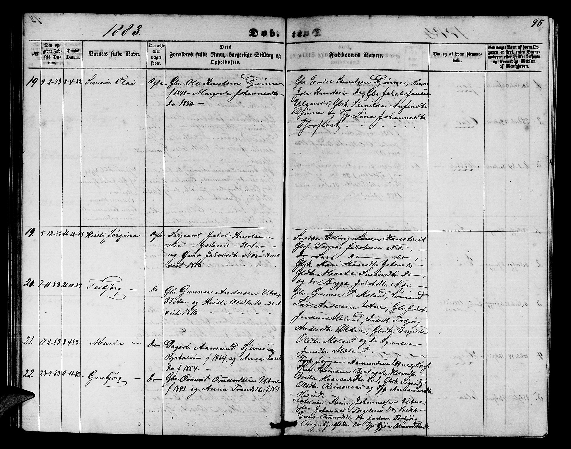 Ullensvang sokneprestembete, SAB/A-78701/H/Hab: Parish register (copy) no. E 6, 1857-1886, p. 95