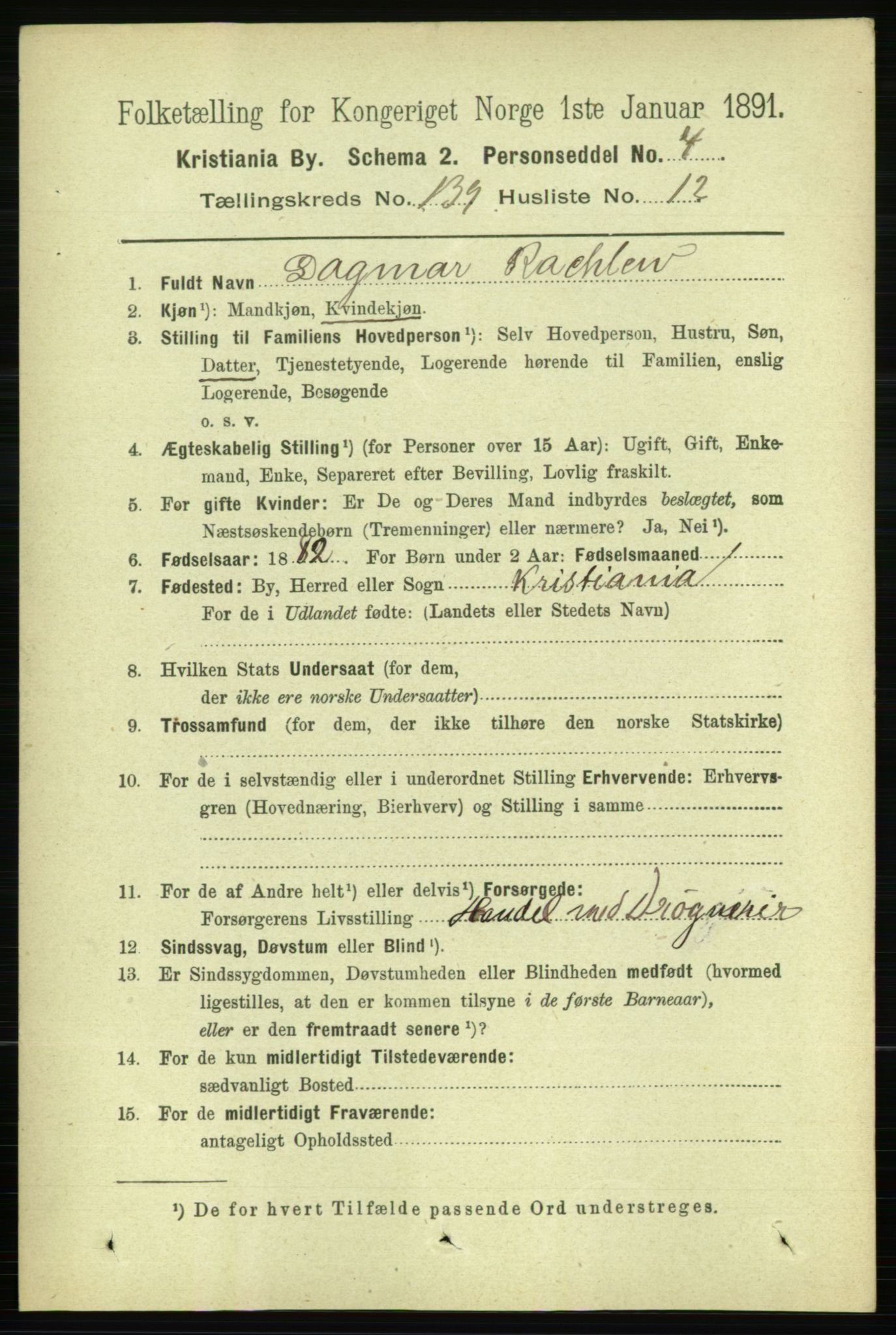 RA, 1891 census for 0301 Kristiania, 1891, p. 77399