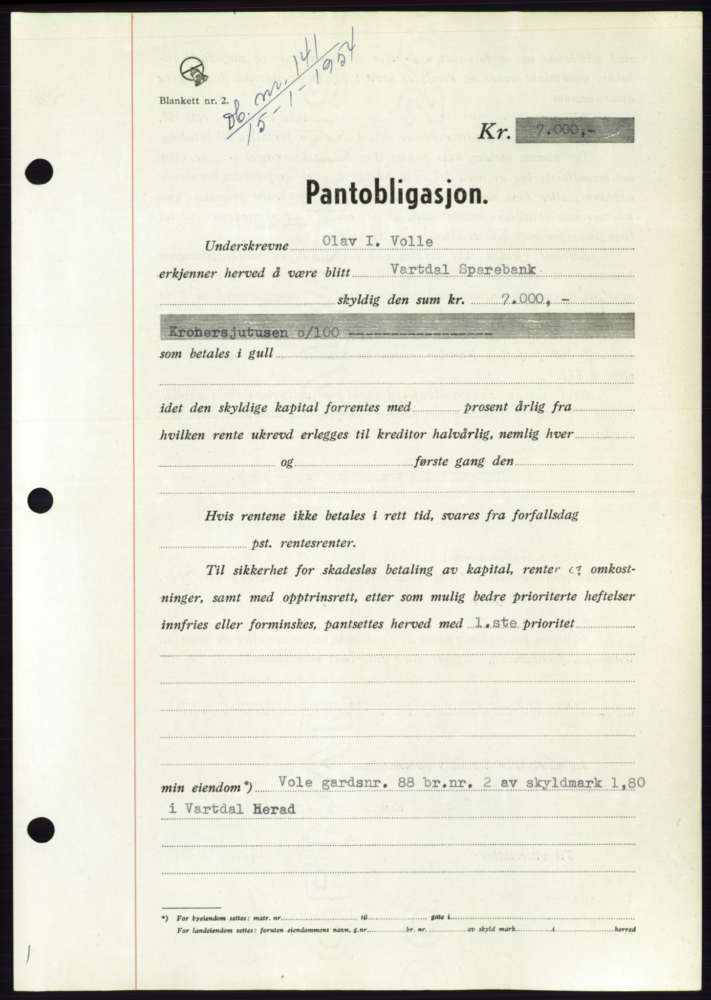 Søre Sunnmøre sorenskriveri, AV/SAT-A-4122/1/2/2C/L0124: Mortgage book no. 12B, 1953-1954, Diary no: : 141/1954