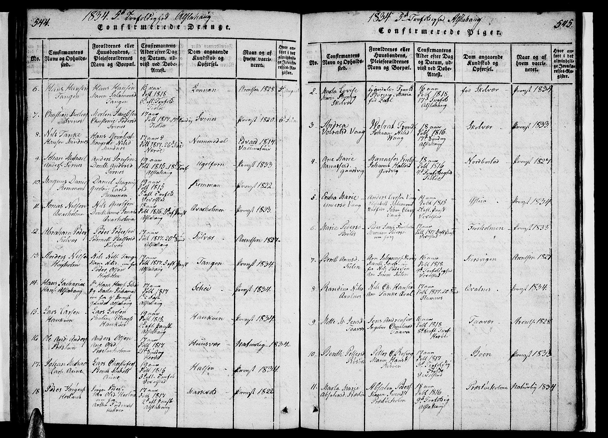 Ministerialprotokoller, klokkerbøker og fødselsregistre - Nordland, AV/SAT-A-1459/830/L0457: Parish register (copy) no. 830C01 /1, 1820-1842, p. 544-545