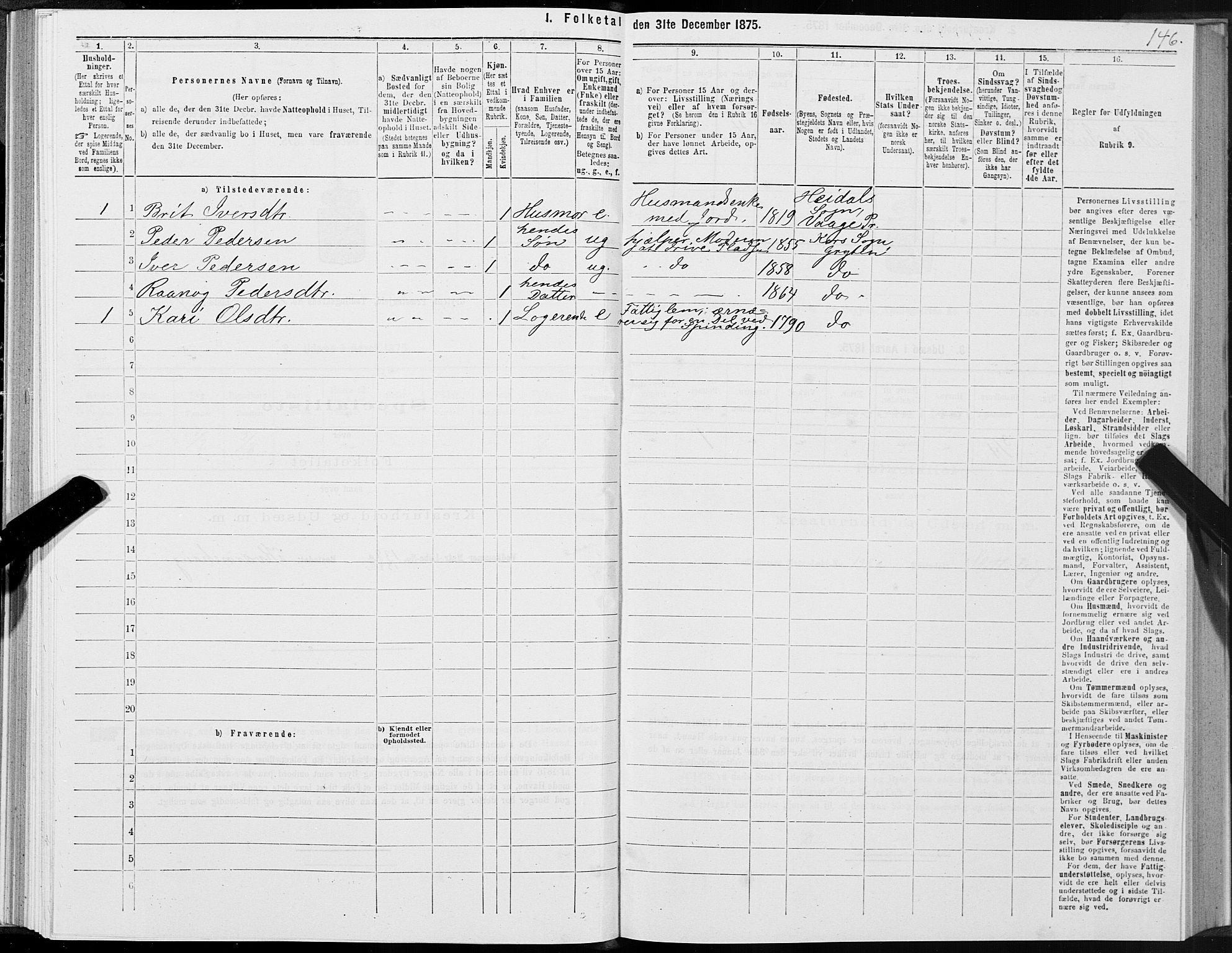 SAT, 1875 census for 1539P Grytten, 1875, p. 1146