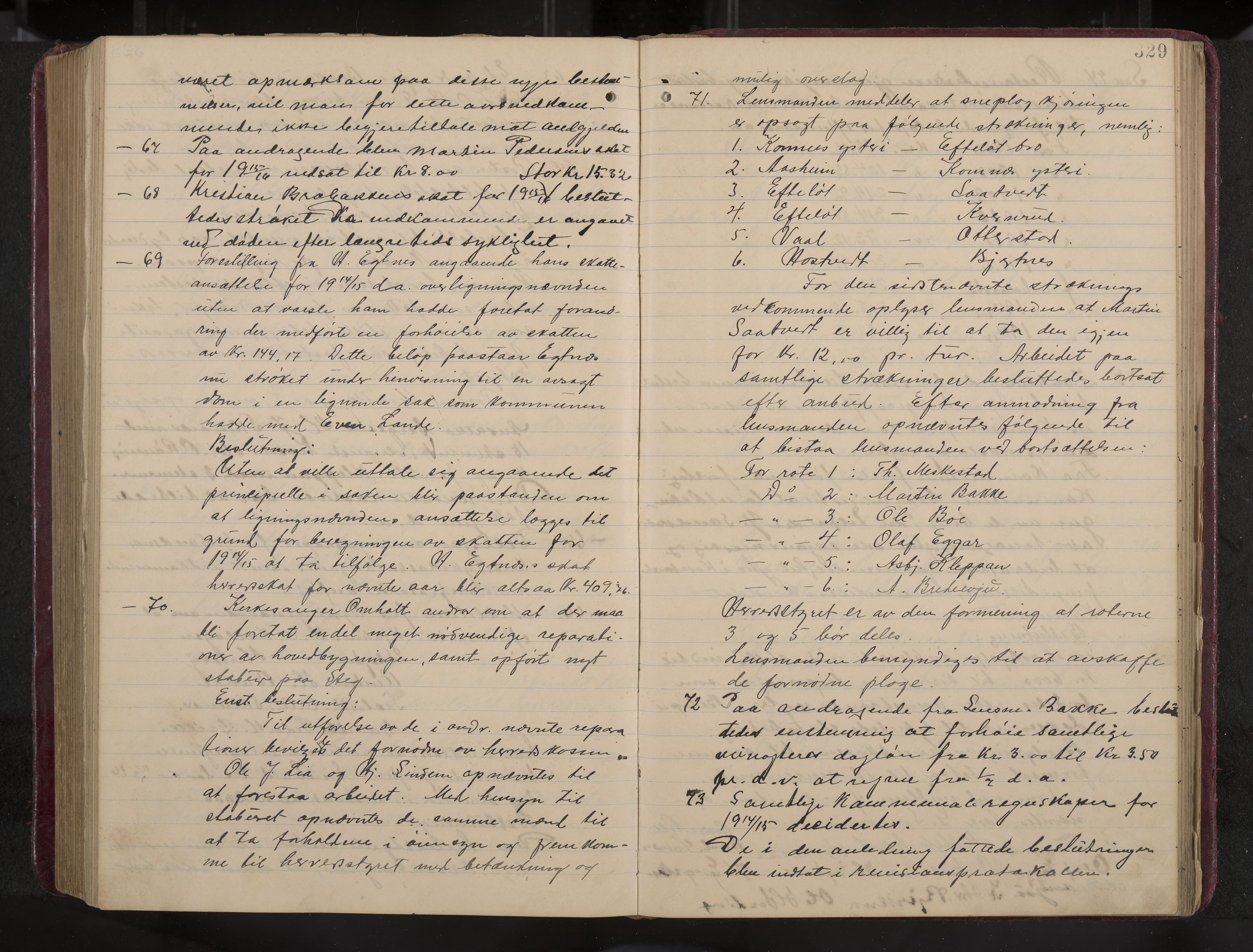 Ytre Sandsvær formannskap og sentraladministrasjon, IKAK/0629021/A/Aa/L0001: Møtebok med register, 1902-1919, p. 329