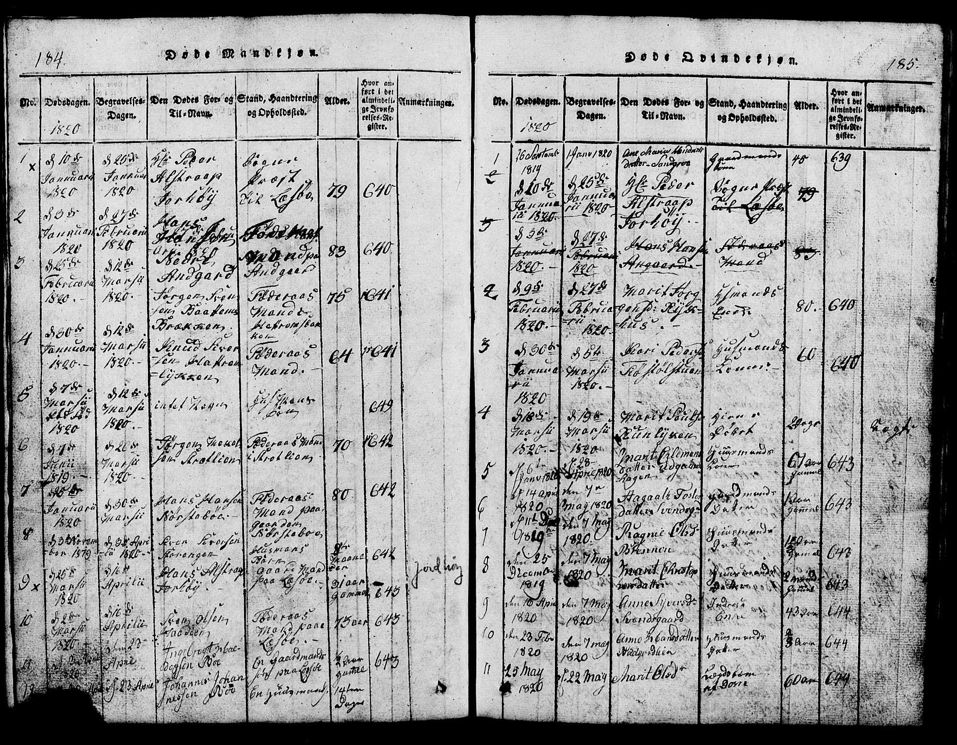 Lesja prestekontor, SAH/PREST-068/H/Ha/Hab/L0001: Parish register (copy) no. 1, 1820-1831, p. 184-185
