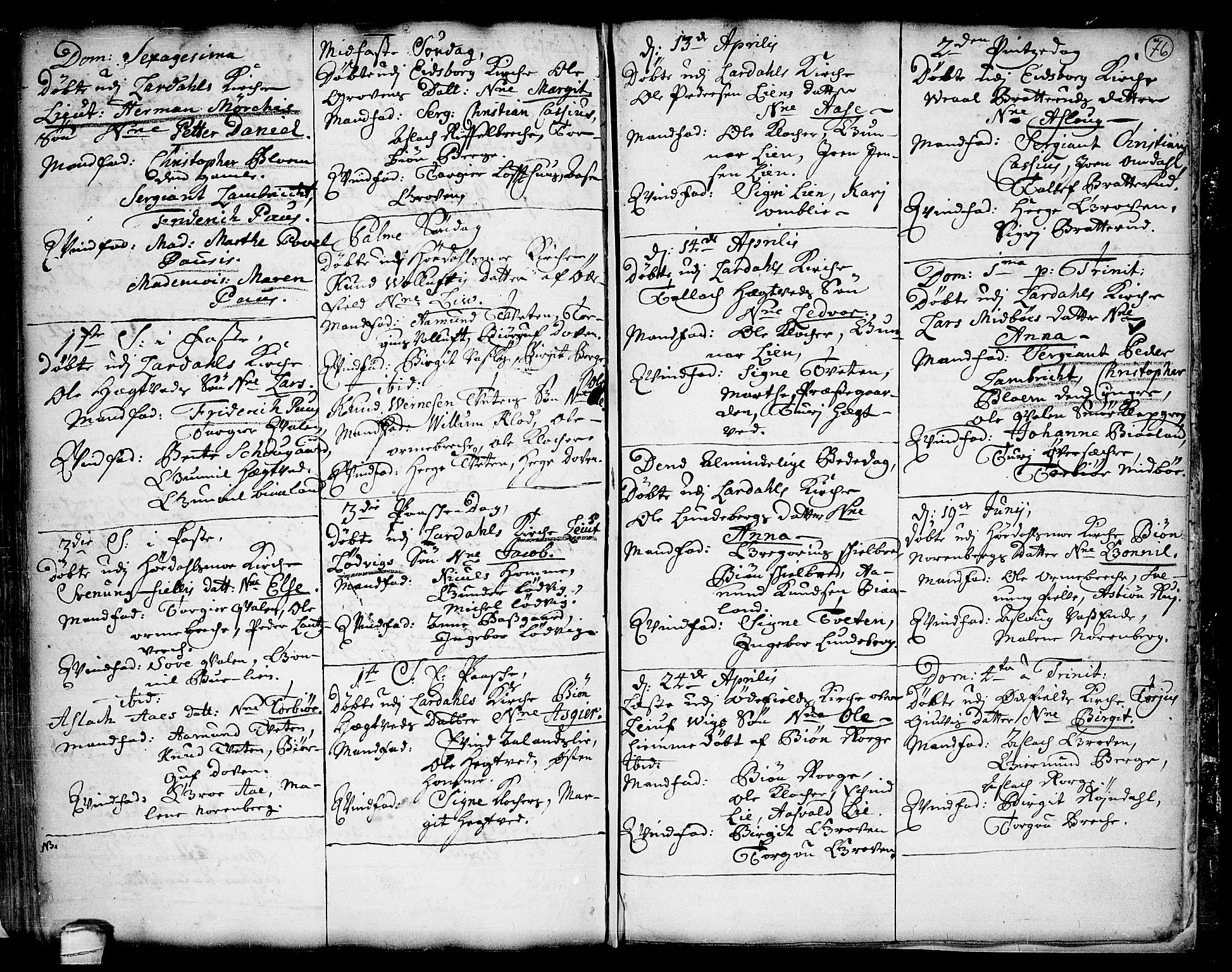 Lårdal kirkebøker, SAKO/A-284/F/Fa/L0001: Parish register (official) no. I 1, 1721-1734, p. 76