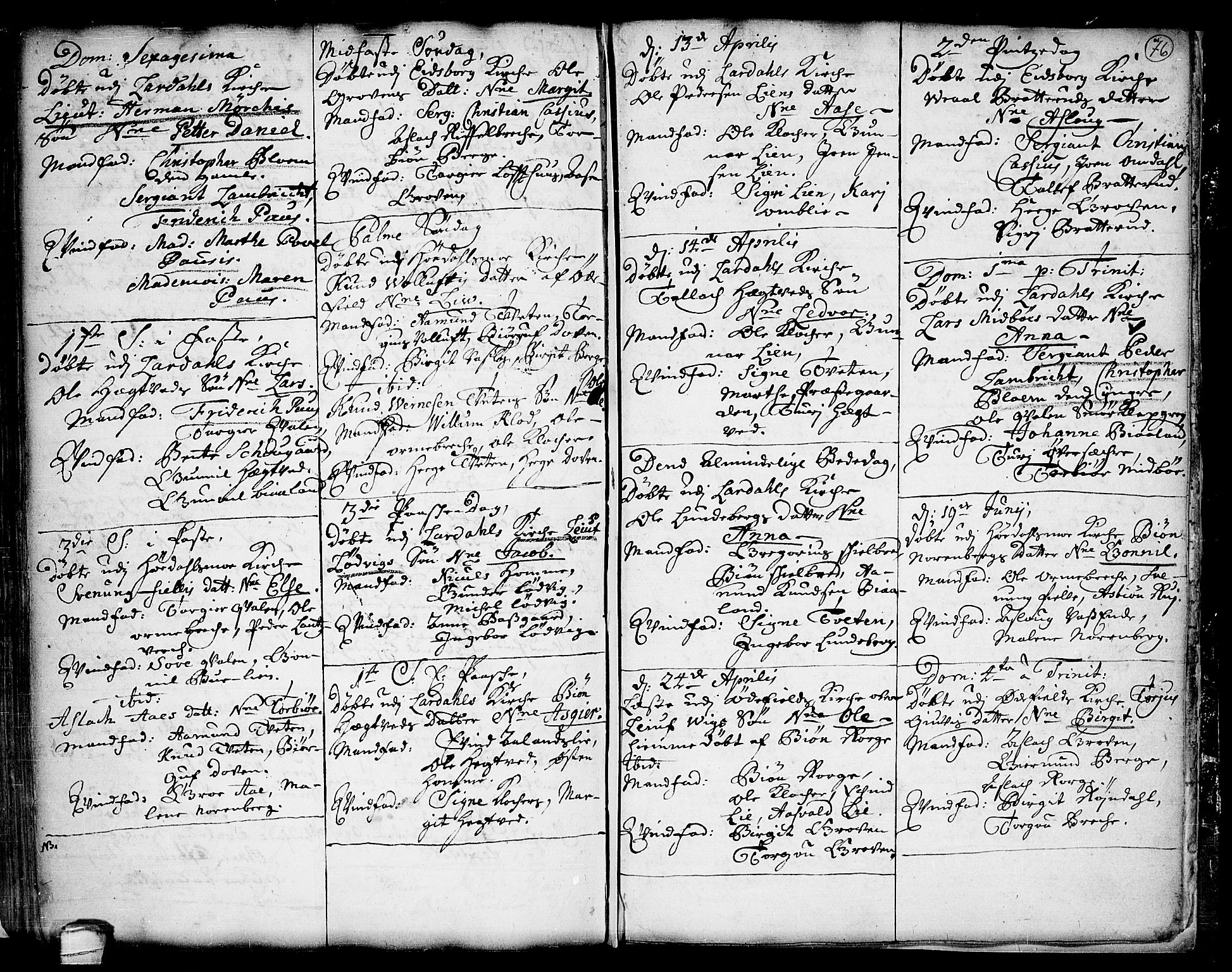 Lårdal kirkebøker, AV/SAKO-A-284/F/Fa/L0001: Parish register (official) no. I 1, 1721-1734, p. 76