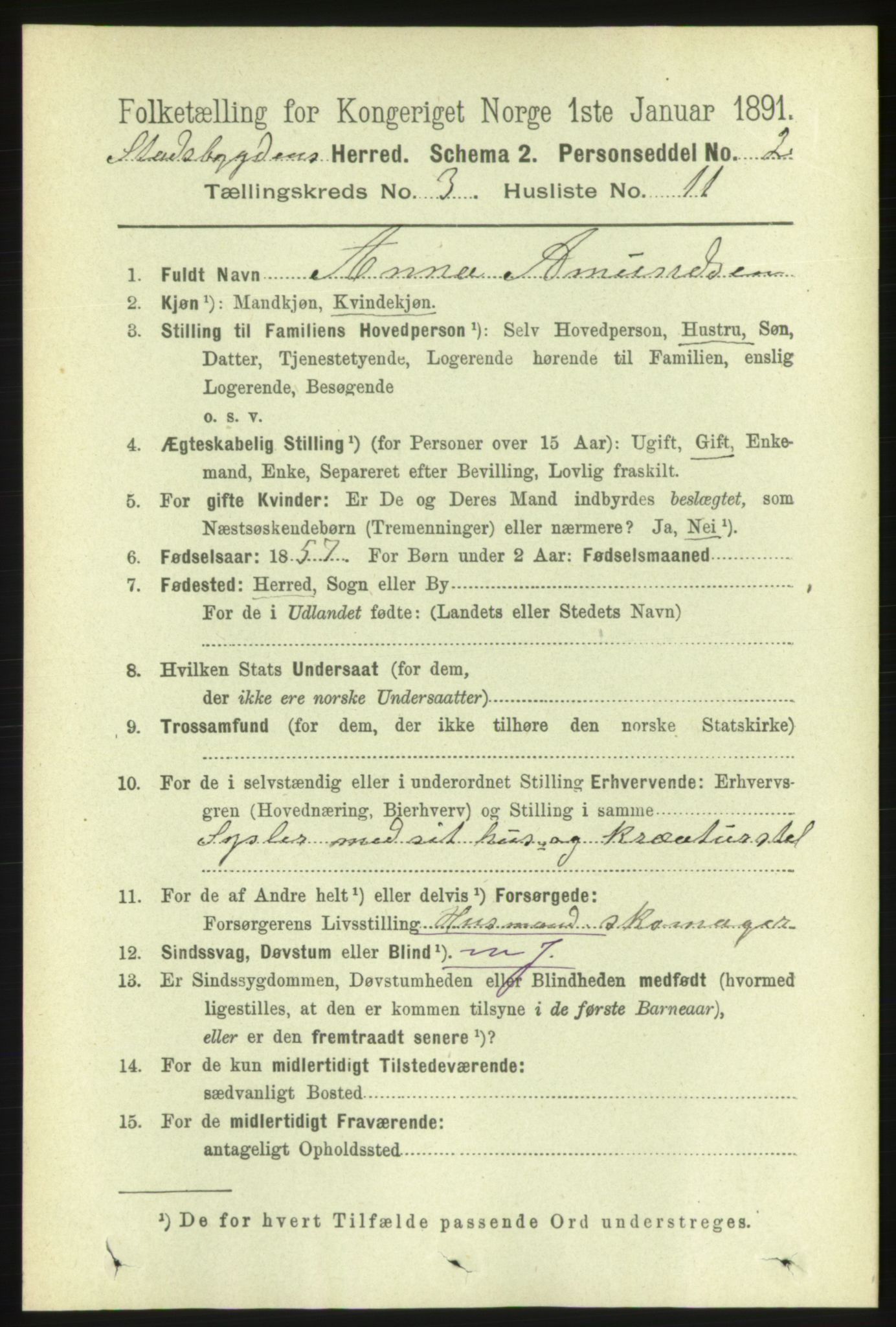 RA, 1891 census for 1625 Stadsbygd, 1891, p. 1423