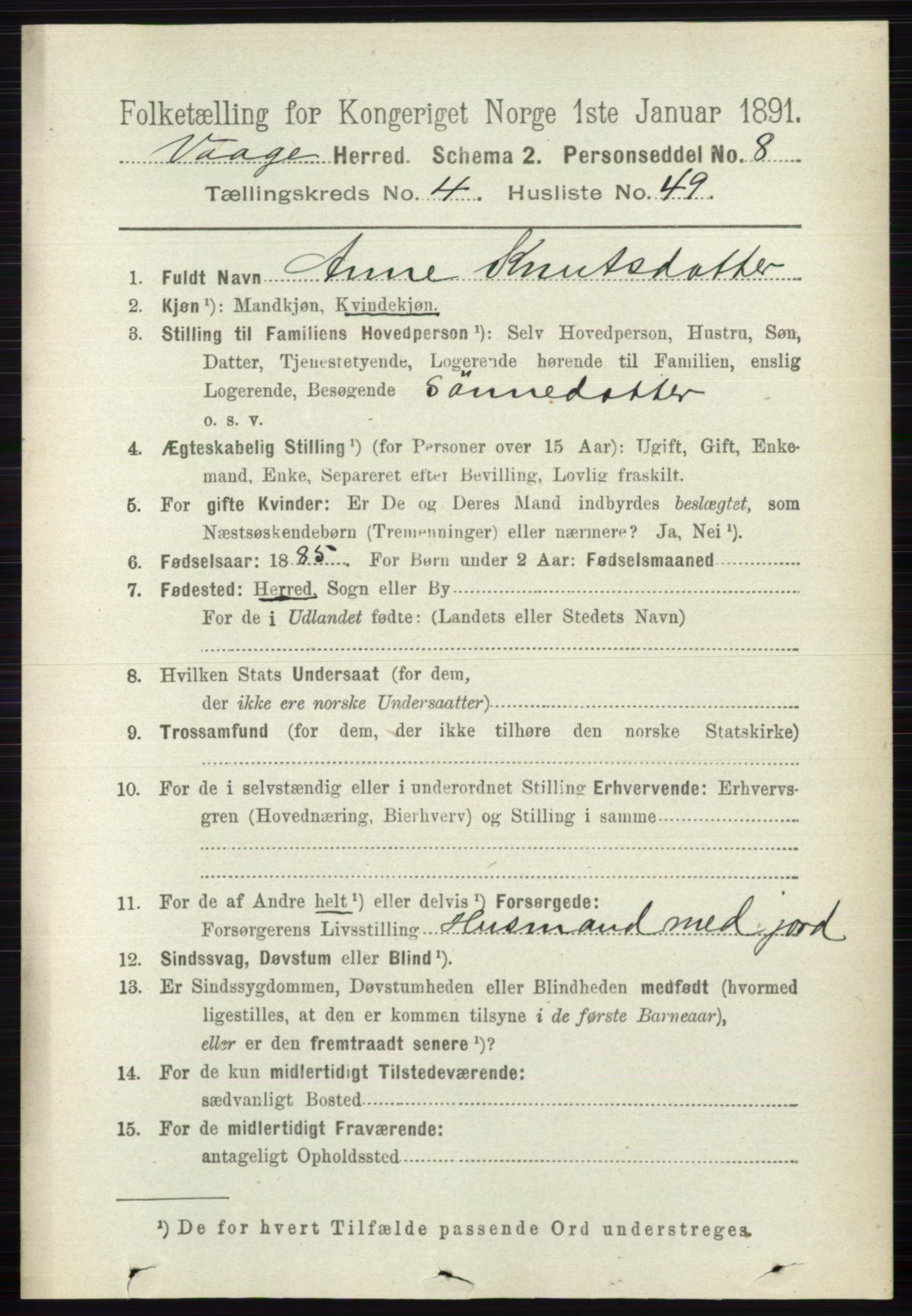 RA, 1891 census for 0515 Vågå, 1891, p. 3022