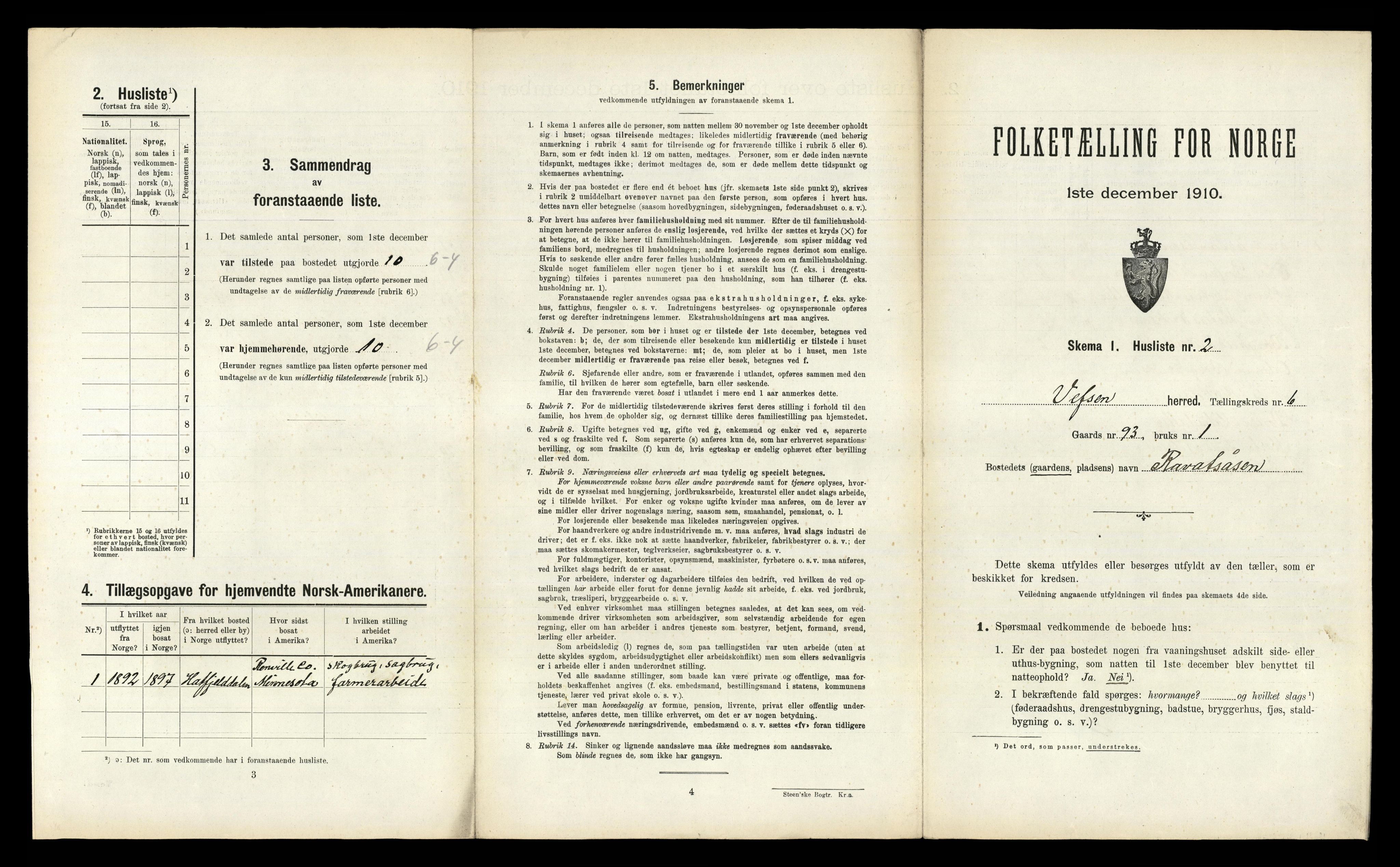 RA, 1910 census for Vefsn, 1910, p. 448