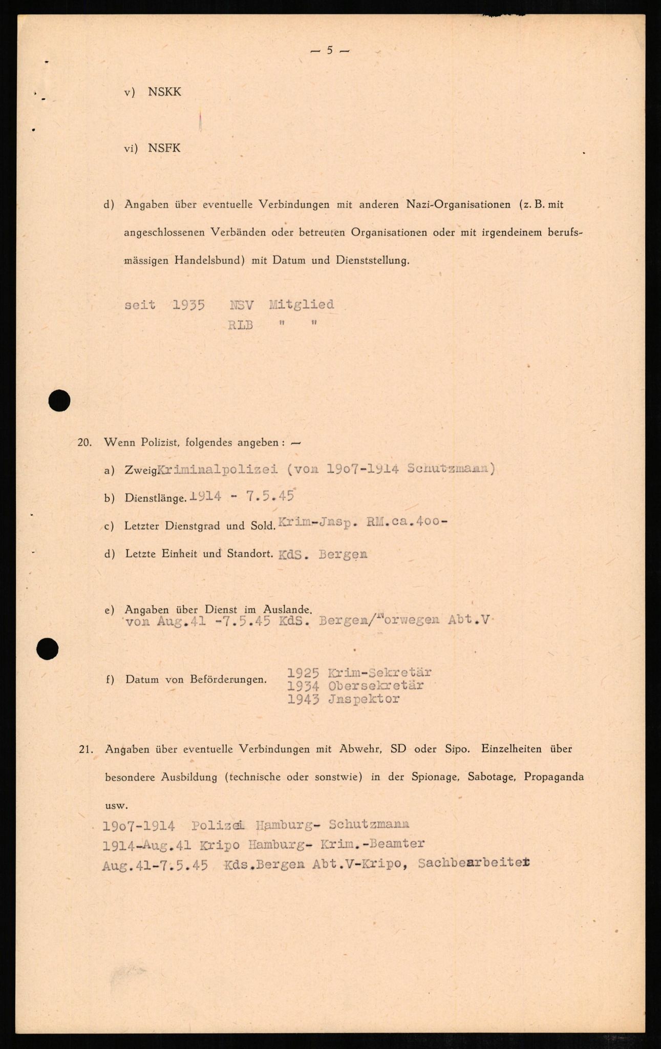 Forsvaret, Forsvarets overkommando II, AV/RA-RAFA-3915/D/Db/L0008: CI Questionaires. Tyske okkupasjonsstyrker i Norge. Tyskere., 1945-1946, p. 370