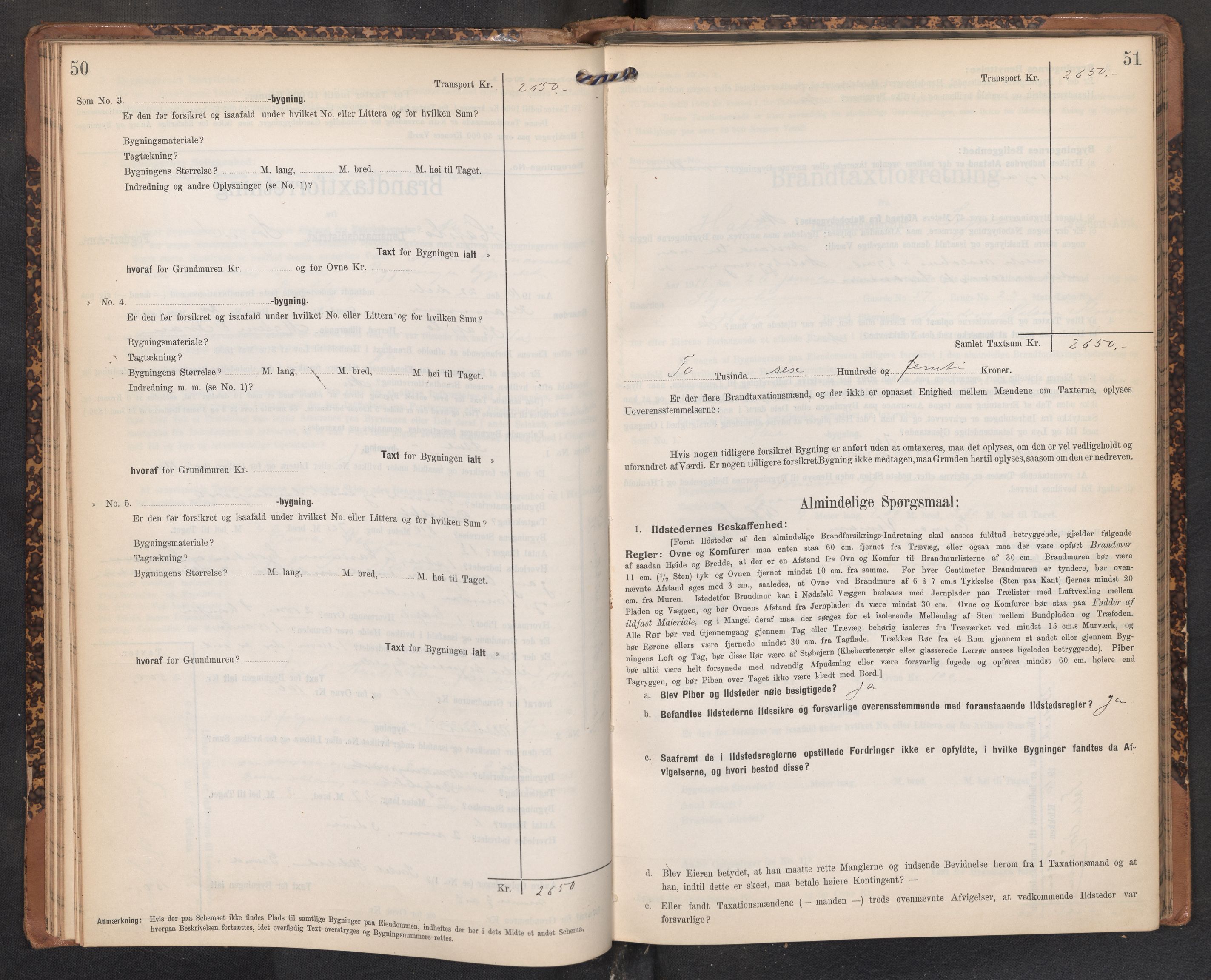 Lensmannen i Hafslo, AV/SAB-A-28001/0012/L0007: Branntakstprotokoll, skjematakst, 1905-1922, p. 50-51