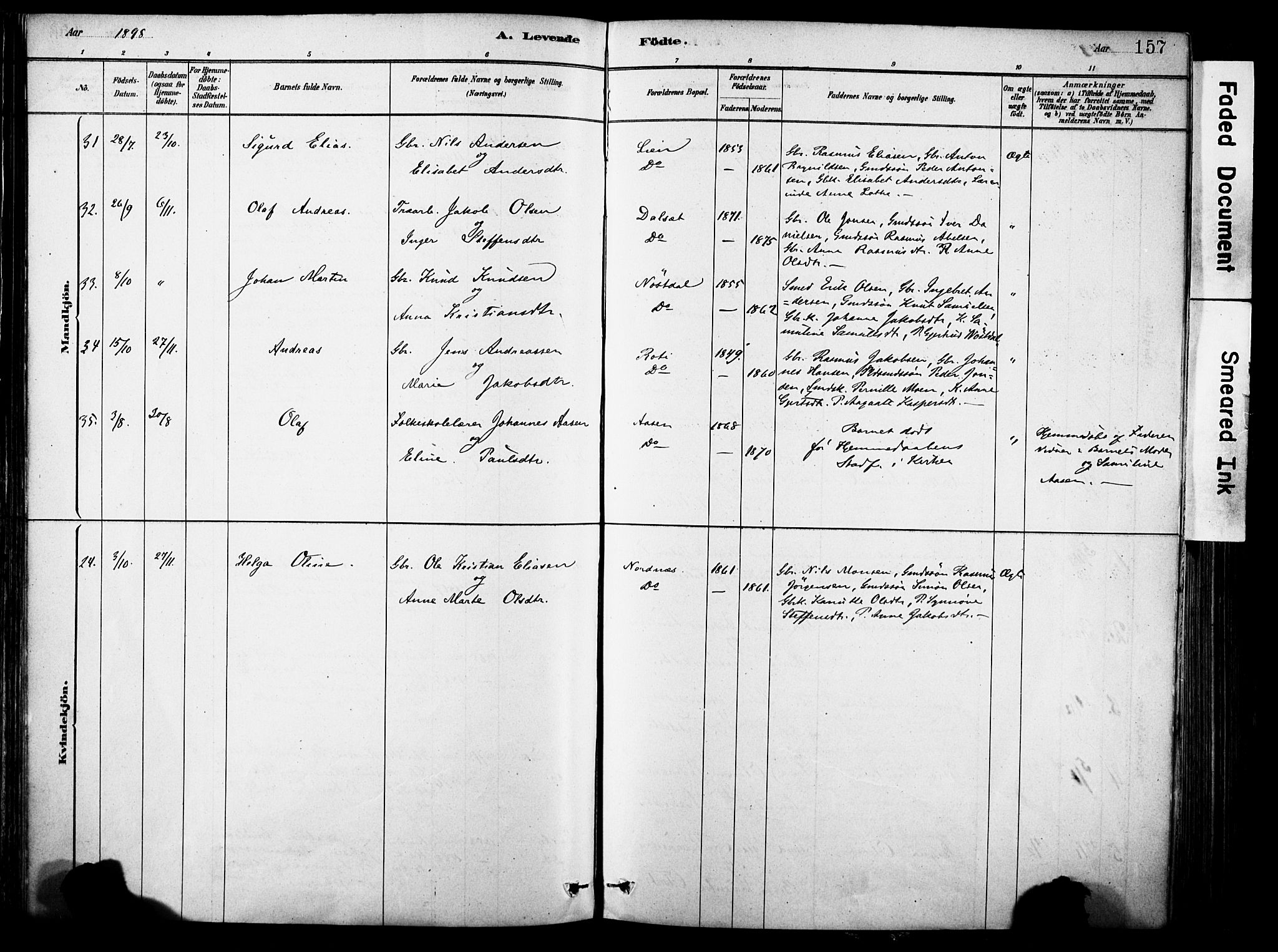 Eid sokneprestembete, AV/SAB-A-82301/H/Haa/Haab/L0001: Parish register (official) no. B 1, 1879-1906, p. 157