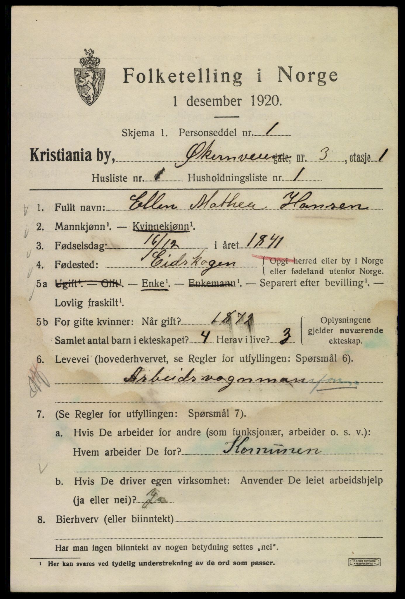 SAO, 1920 census for Kristiania, 1920, p. 654771