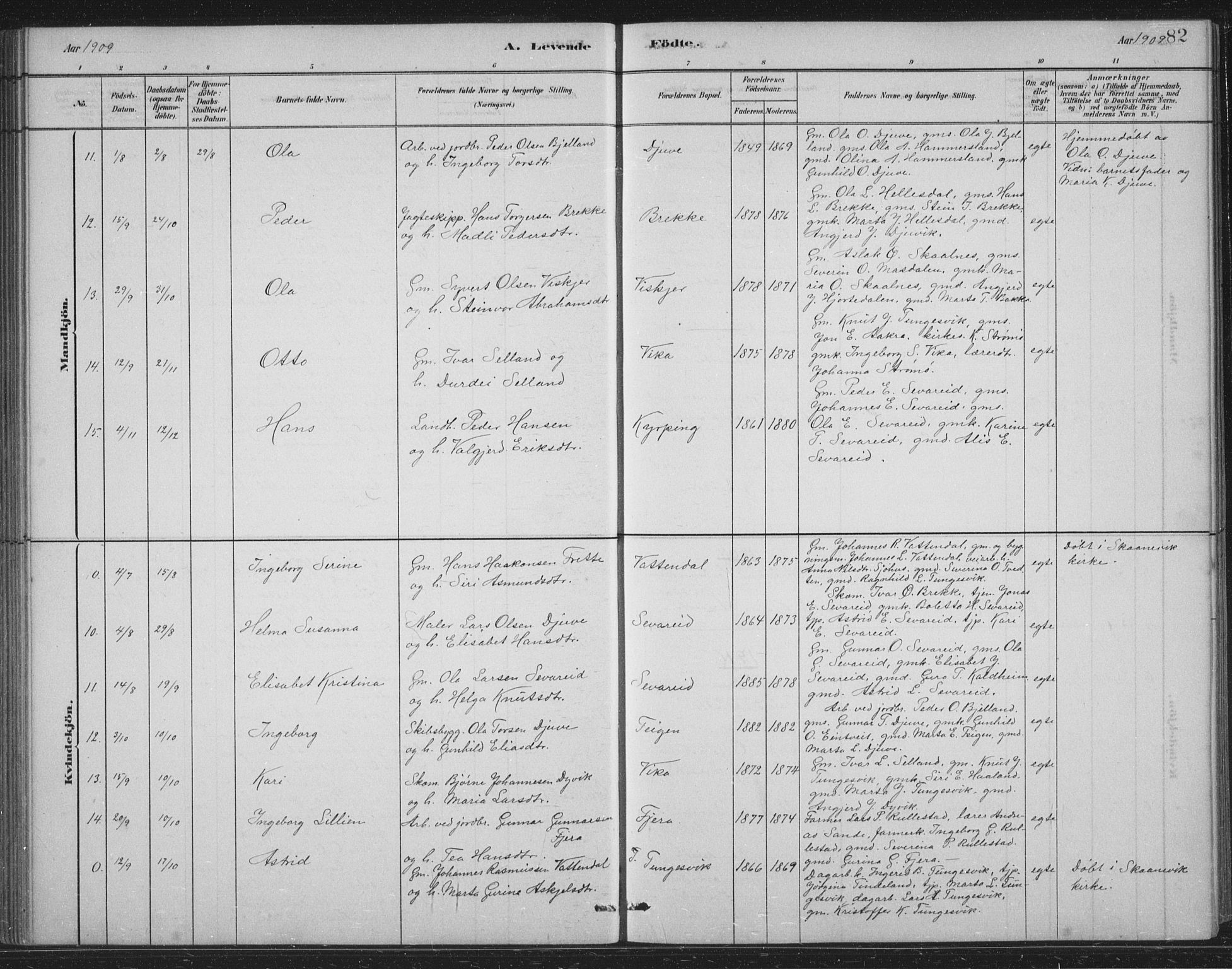 Skånevik sokneprestembete, SAB/A-77801/H/Hab: Parish register (copy) no. B 2, 1881-1920, p. 82