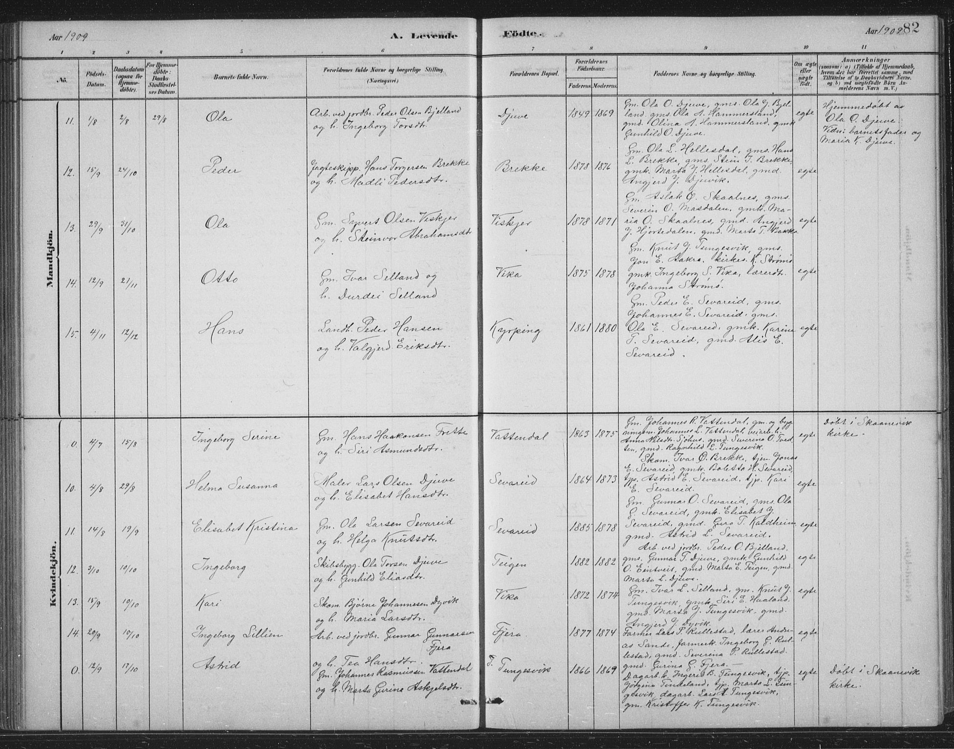 Skånevik sokneprestembete, AV/SAB-A-77801/H/Hab: Parish register (copy) no. B 2, 1881-1920, p. 82