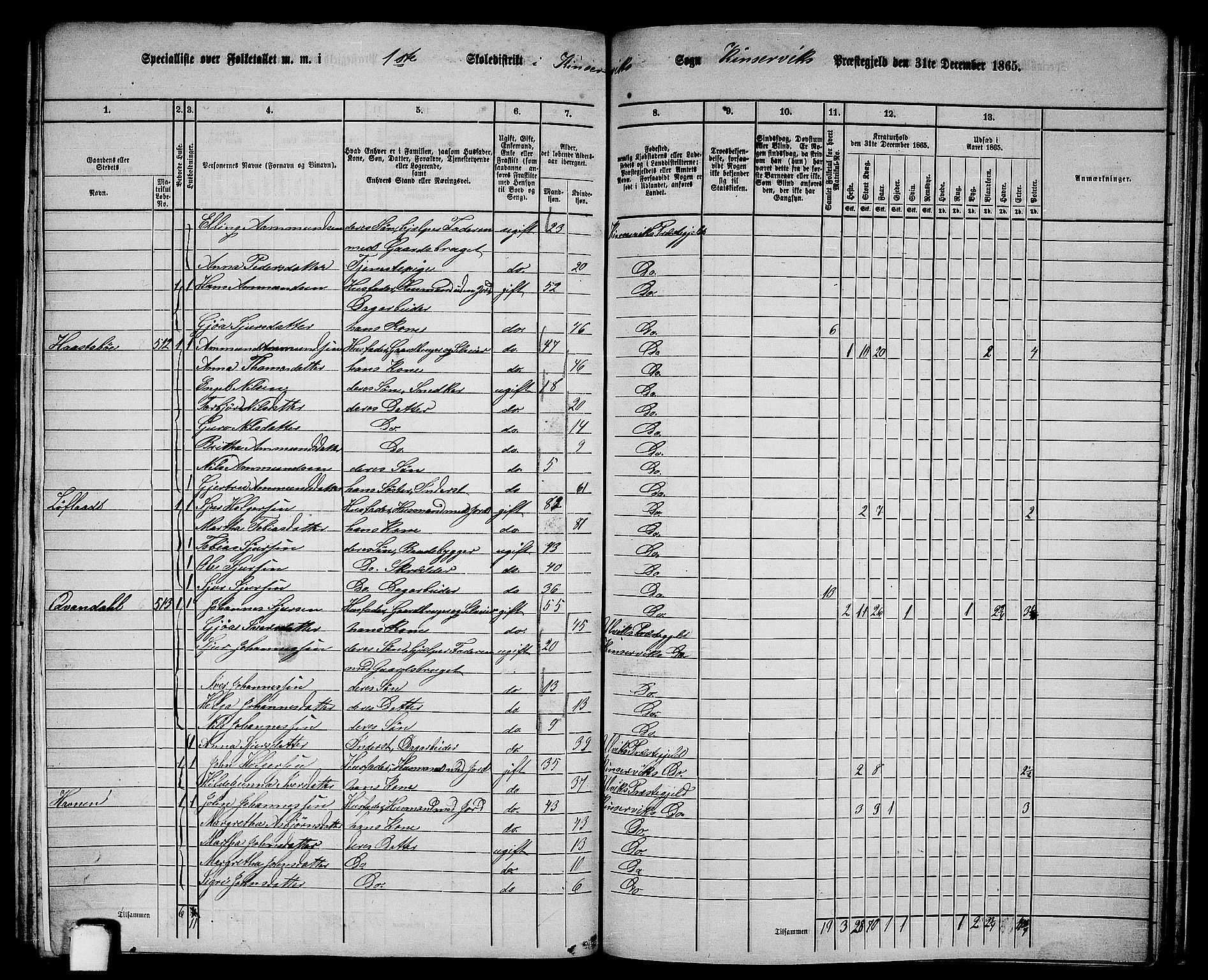 RA, 1865 census for Kinsarvik, 1865, p. 219