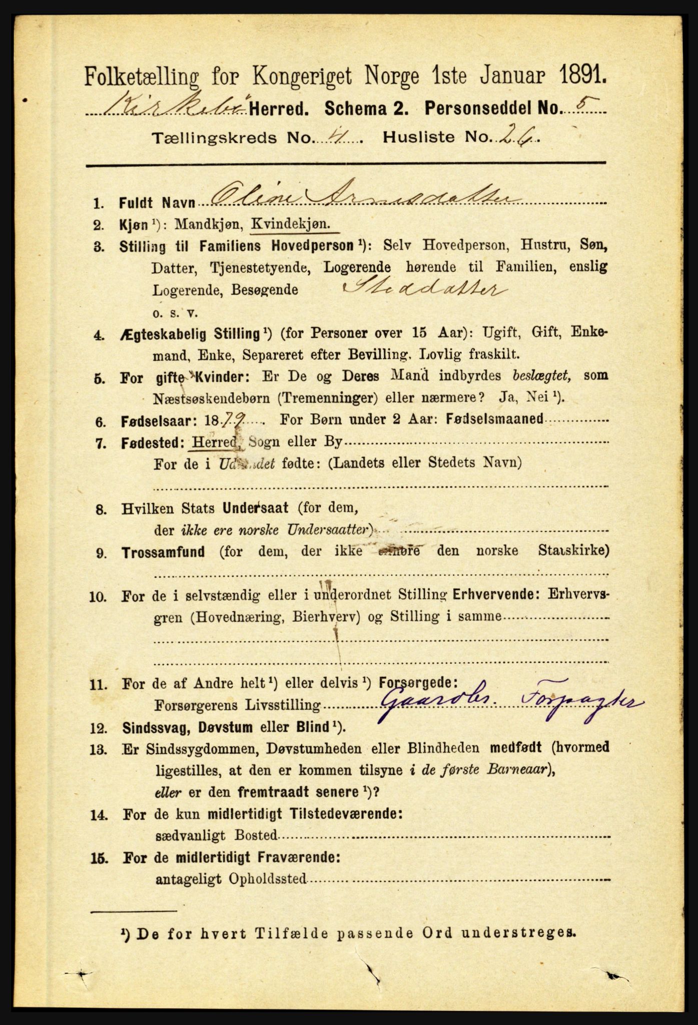 RA, 1891 census for 1416 Kyrkjebø, 1891, p. 1004