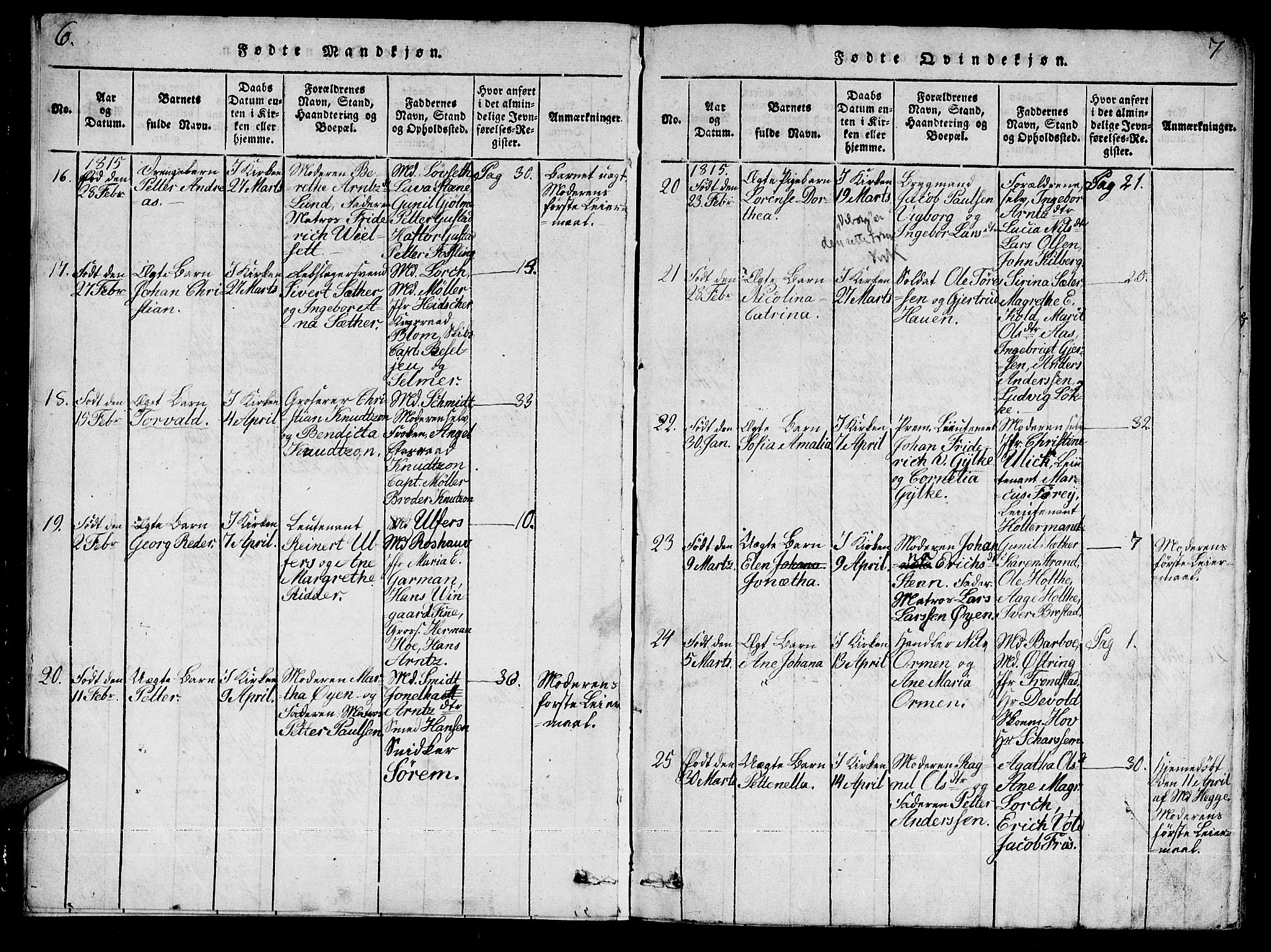 Ministerialprotokoller, klokkerbøker og fødselsregistre - Sør-Trøndelag, AV/SAT-A-1456/601/L0043: Parish register (official) no. 601A11, 1815-1821, p. 6-7