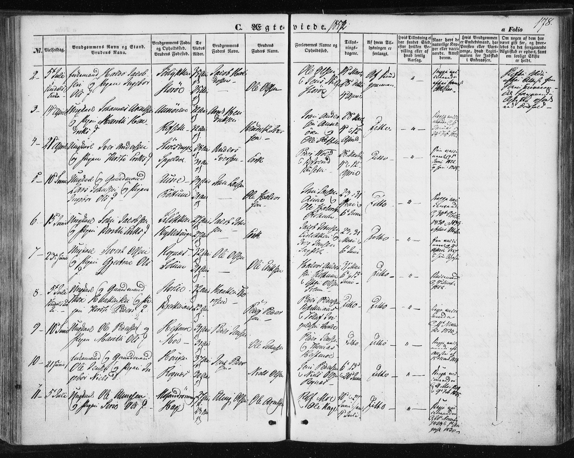 Ministerialprotokoller, klokkerbøker og fødselsregistre - Sør-Trøndelag, SAT/A-1456/687/L1000: Parish register (official) no. 687A06, 1848-1869, p. 178