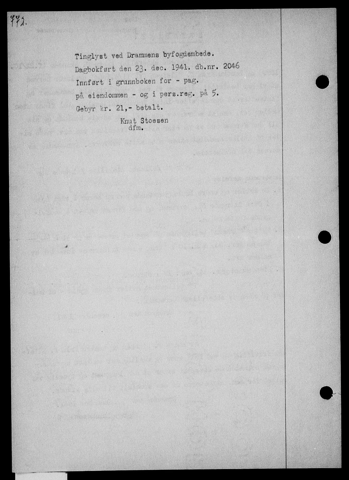 Holmestrand sorenskriveri, SAKO/A-67/G/Ga/Gaa/L0054: Mortgage book no. A-54, 1941-1942, Diary no: : 198/1942