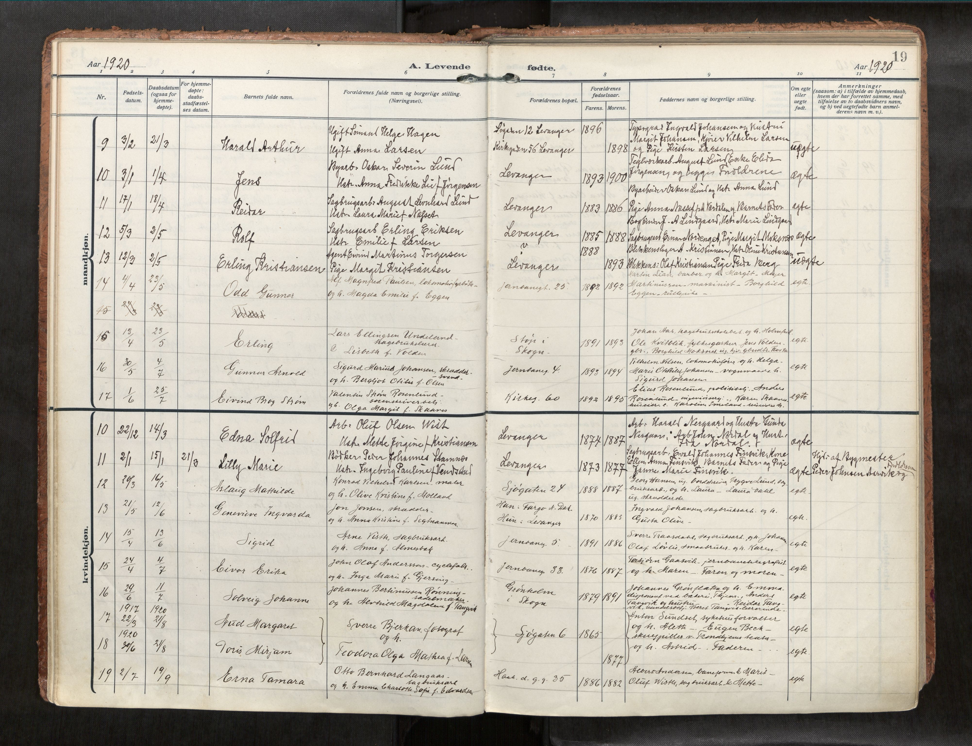 Levanger sokneprestkontor, SAT/A-1301/2/H/Haa/L0001: Parish register (official) no. 1, 1912-1932, p. 19