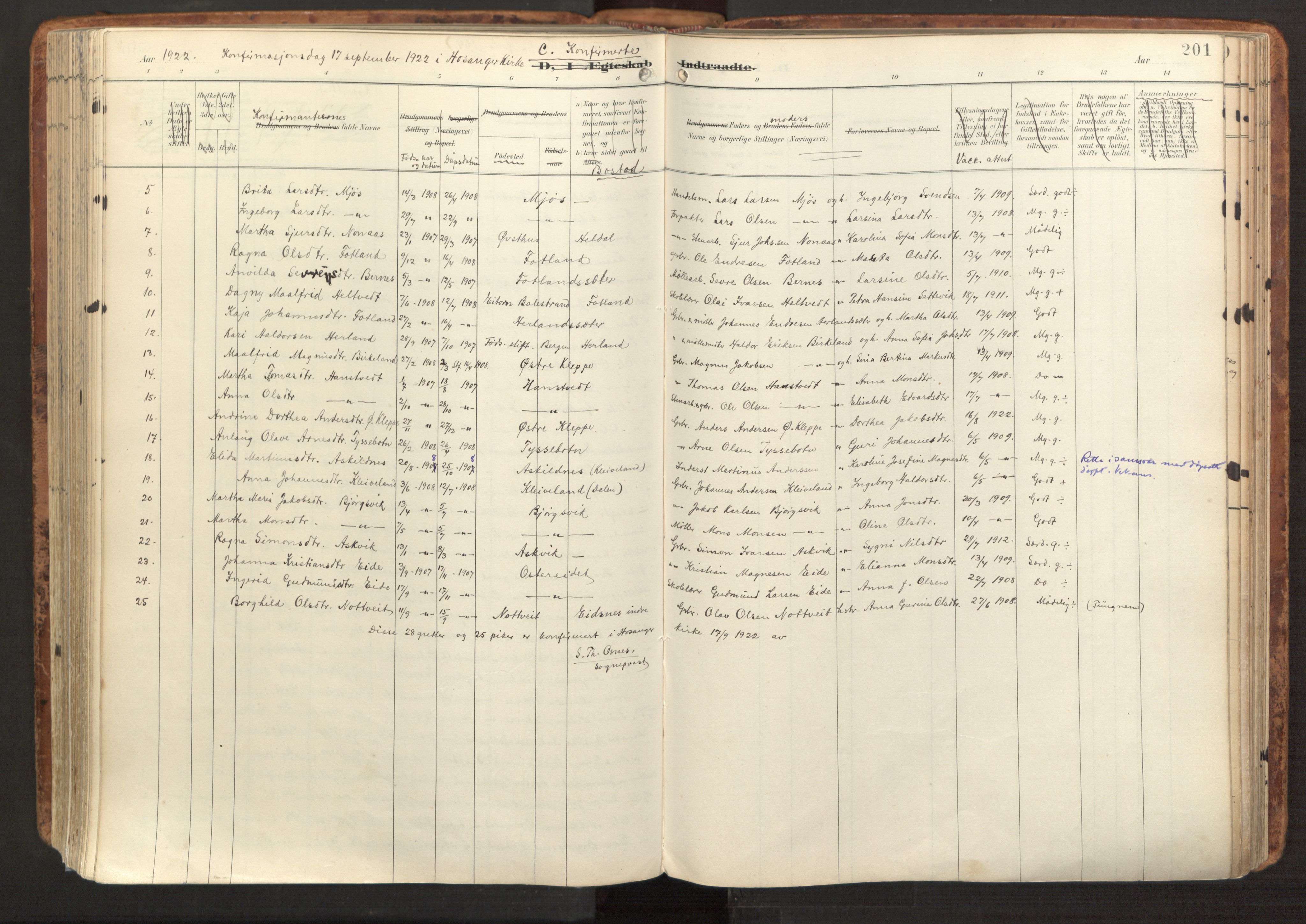 Hosanger sokneprestembete, AV/SAB-A-75801/H/Haa: Parish register (official) no. B 2, 1897-1923, p. 201