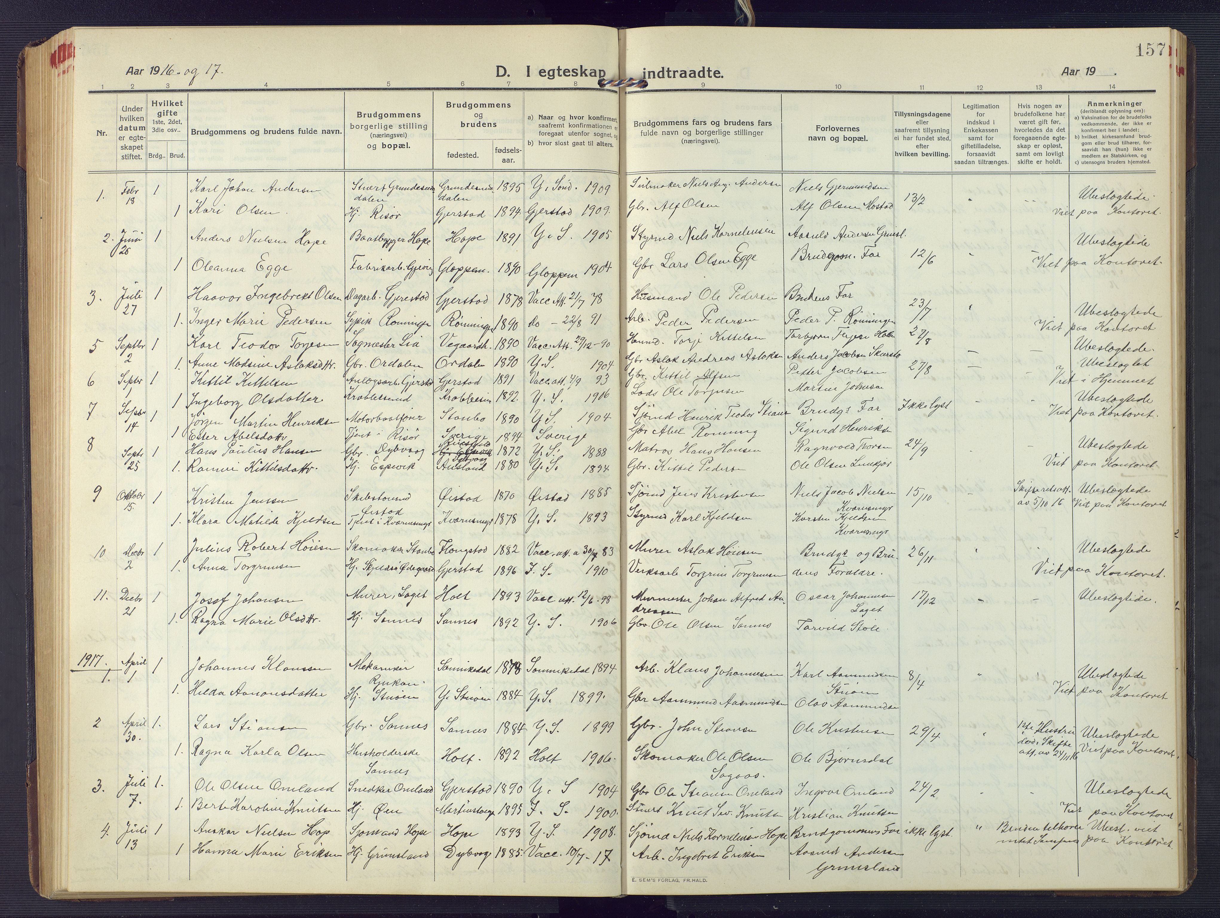 Søndeled sokneprestkontor, AV/SAK-1111-0038/F/Fb/L0006: Parish register (copy) no. B 7, 1912-1947, p. 157