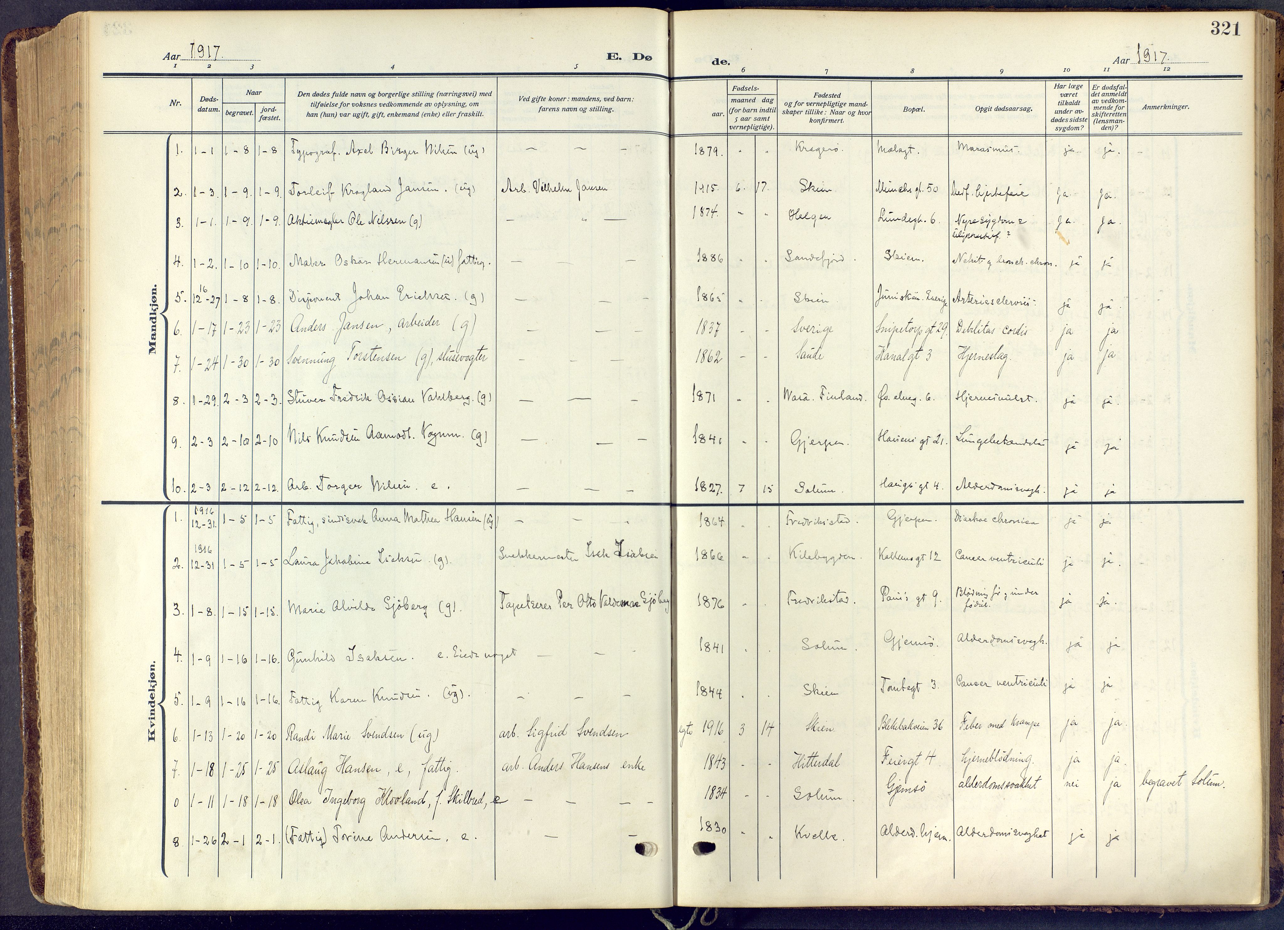 Skien kirkebøker, SAKO/A-302/F/Fa/L0013: Parish register (official) no. 13, 1915-1921, p. 321
