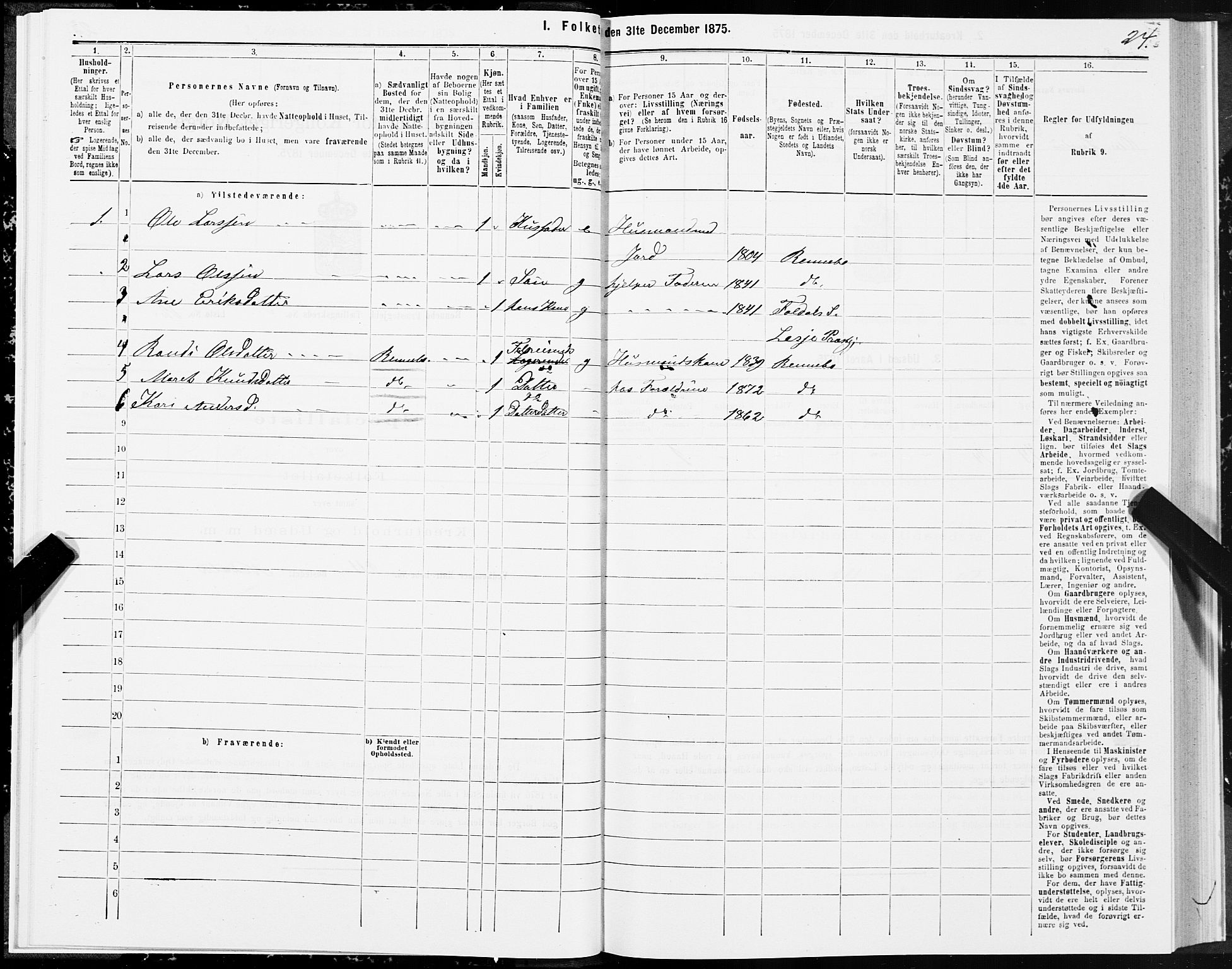 SAT, 1875 census for 1635P Rennebu, 1875, p. 3024