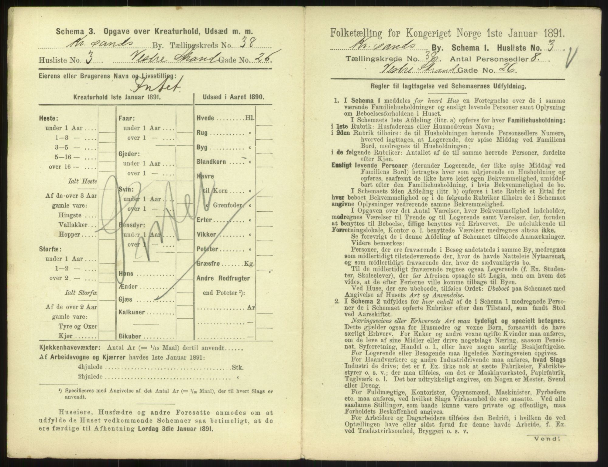 RA, 1891 census for 1001 Kristiansand, 1891, p. 2104