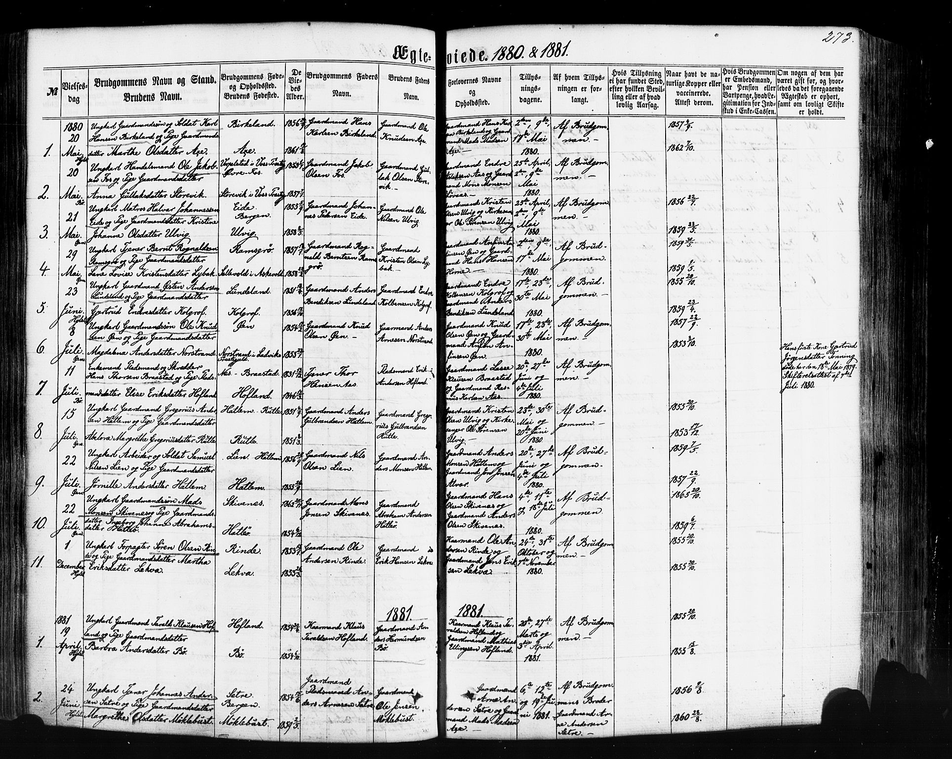 Hyllestad sokneprestembete, SAB/A-80401: Parish register (official) no. A 1, 1861-1886, p. 273