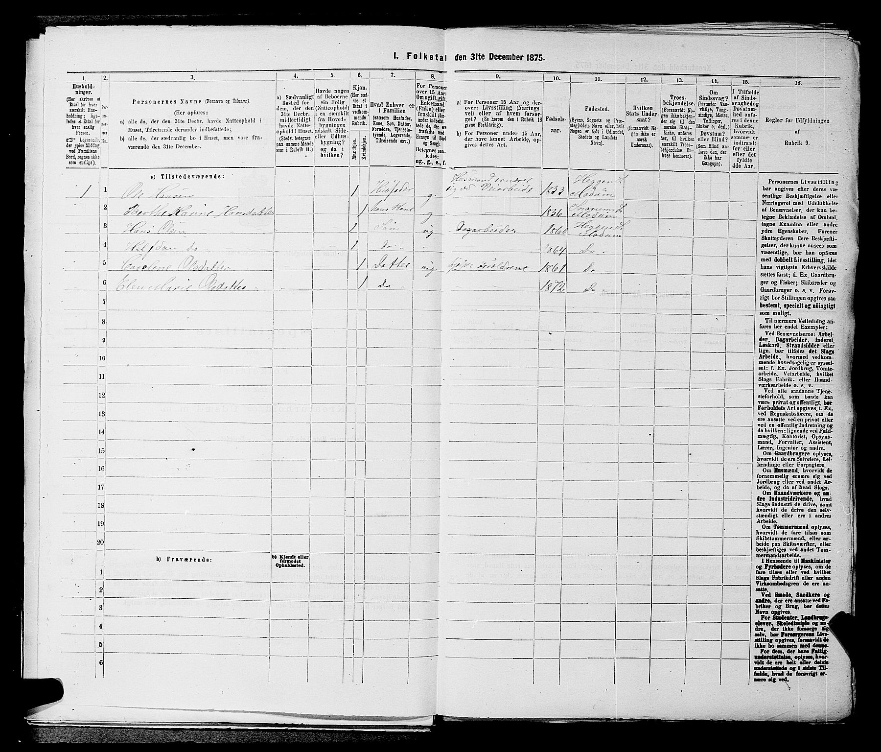 SAKO, 1875 census for 0623P Modum, 1875, p. 1052