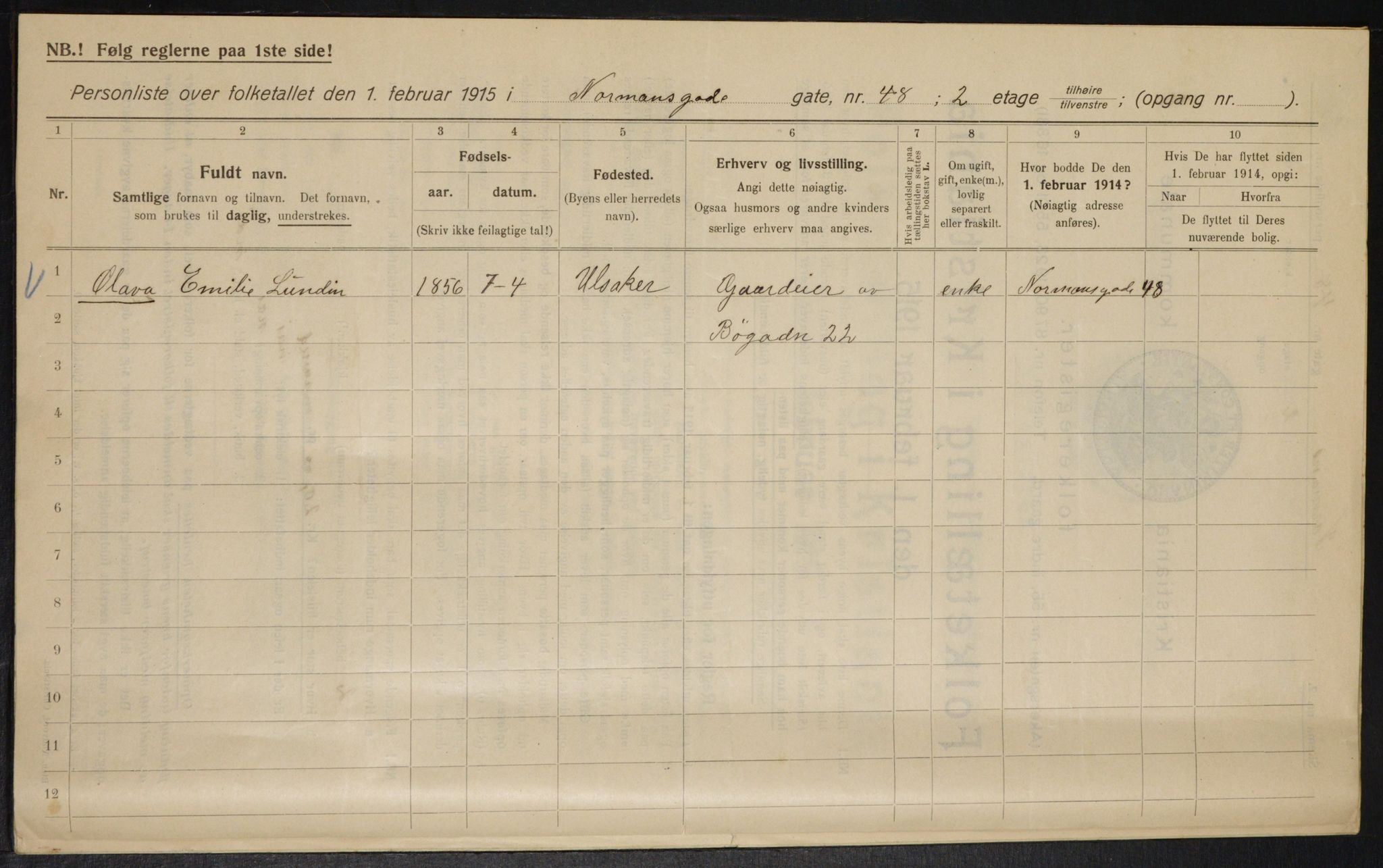 OBA, Municipal Census 1915 for Kristiania, 1915, p. 73305