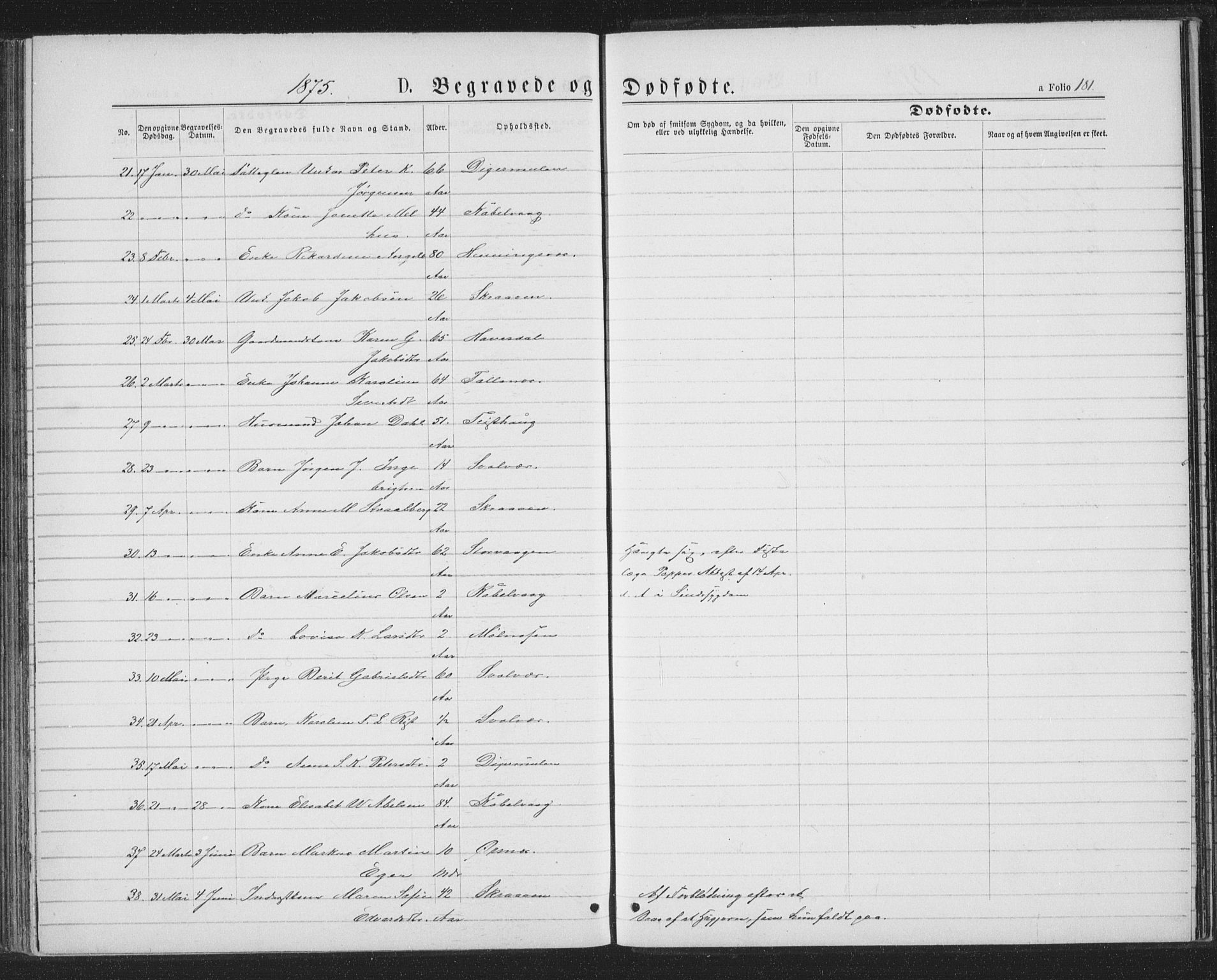 Ministerialprotokoller, klokkerbøker og fødselsregistre - Nordland, SAT/A-1459/874/L1074: Parish register (copy) no. 874C03, 1870-1876, p. 181