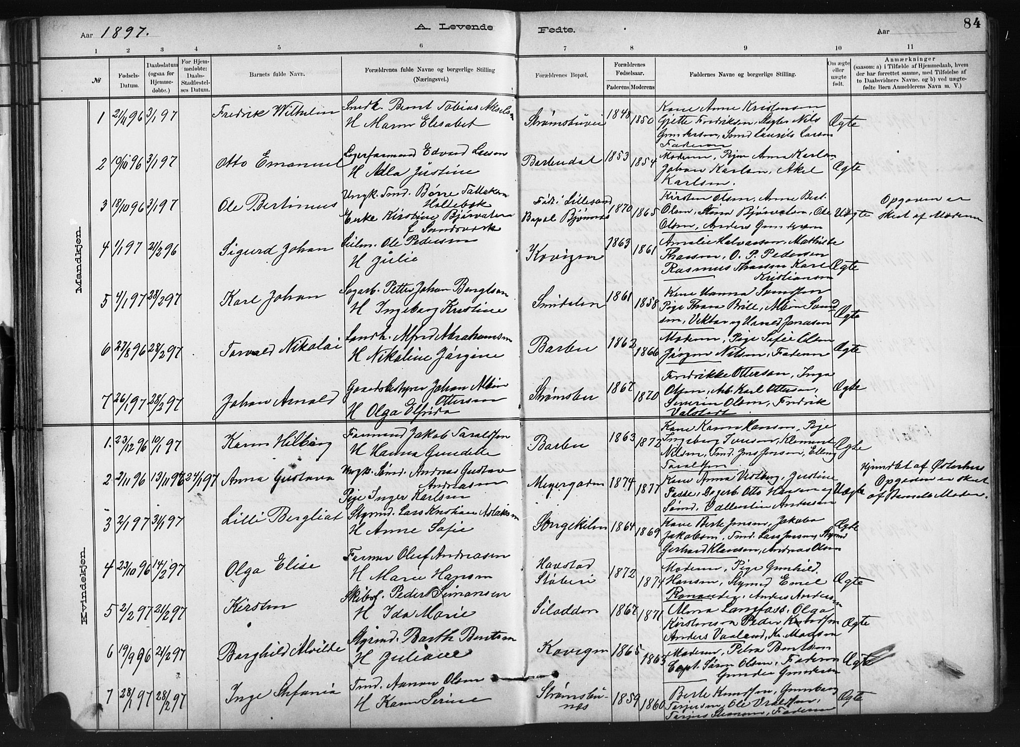 Barbu sokneprestkontor, AV/SAK-1111-0003/F/Fb/L0002: Parish register (copy) no. B 2, 1890-1922, p. 84