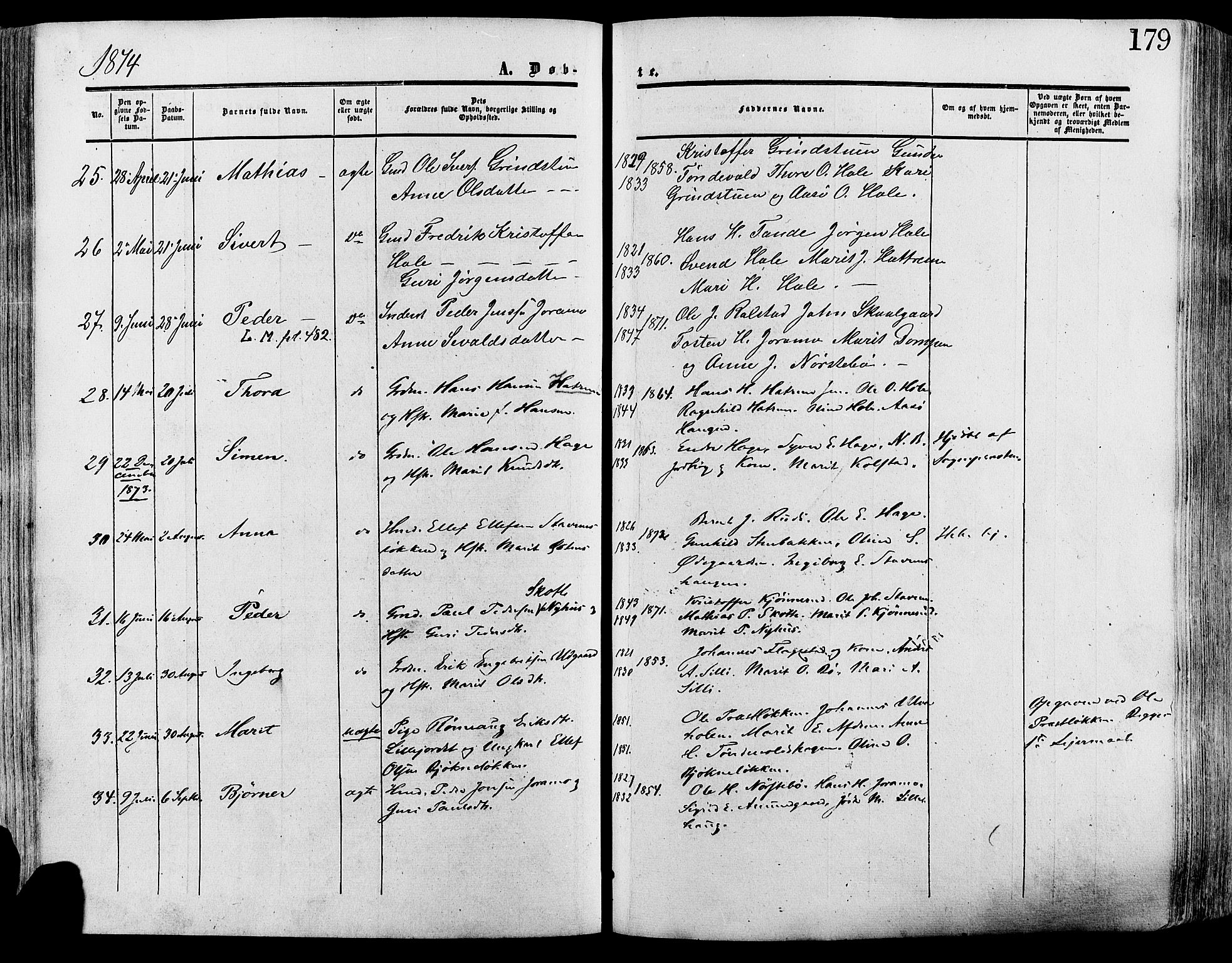 Lesja prestekontor, AV/SAH-PREST-068/H/Ha/Haa/L0008: Parish register (official) no. 8, 1854-1880, p. 179