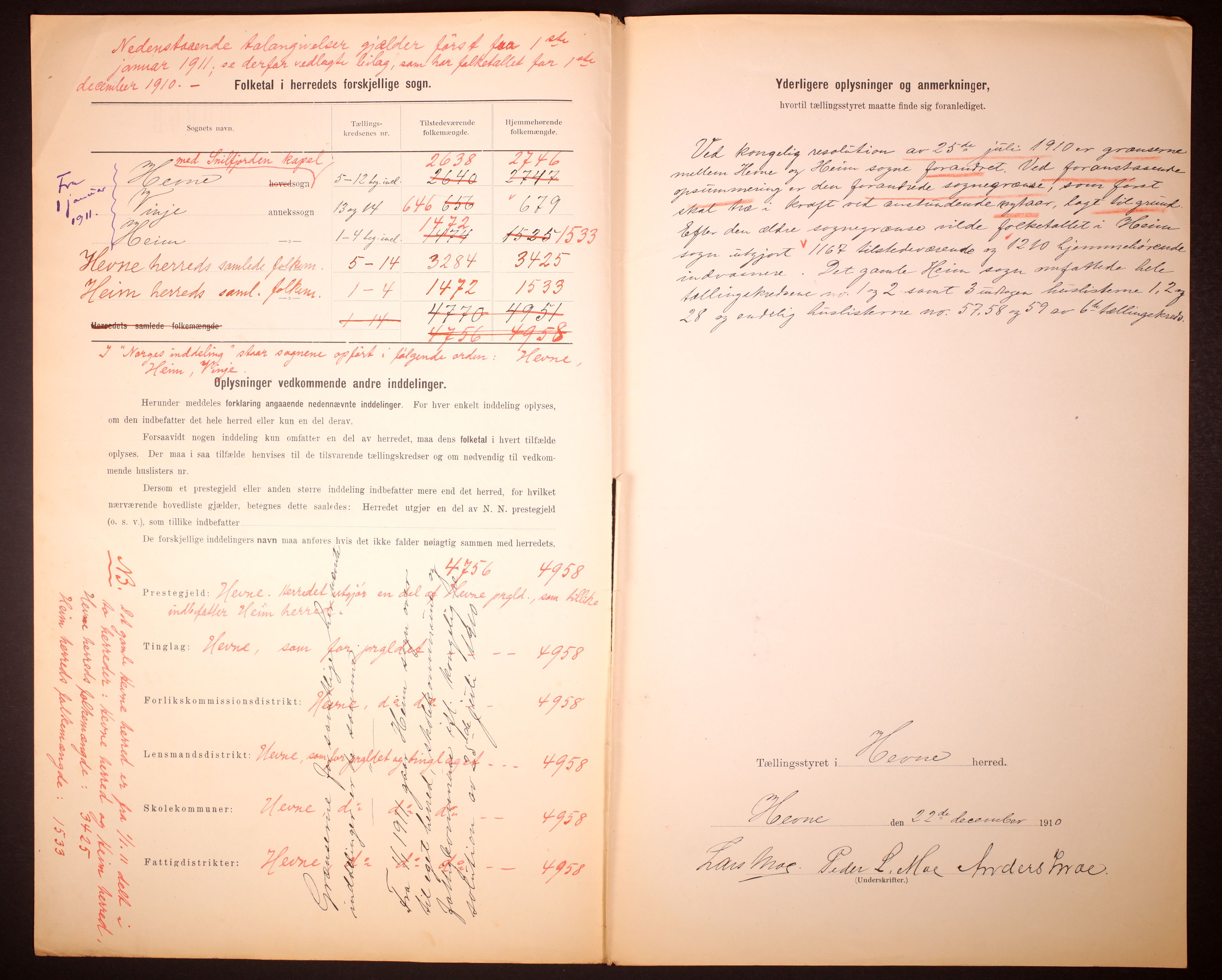 RA, 1910 census for Hemne, 1910, p. 3