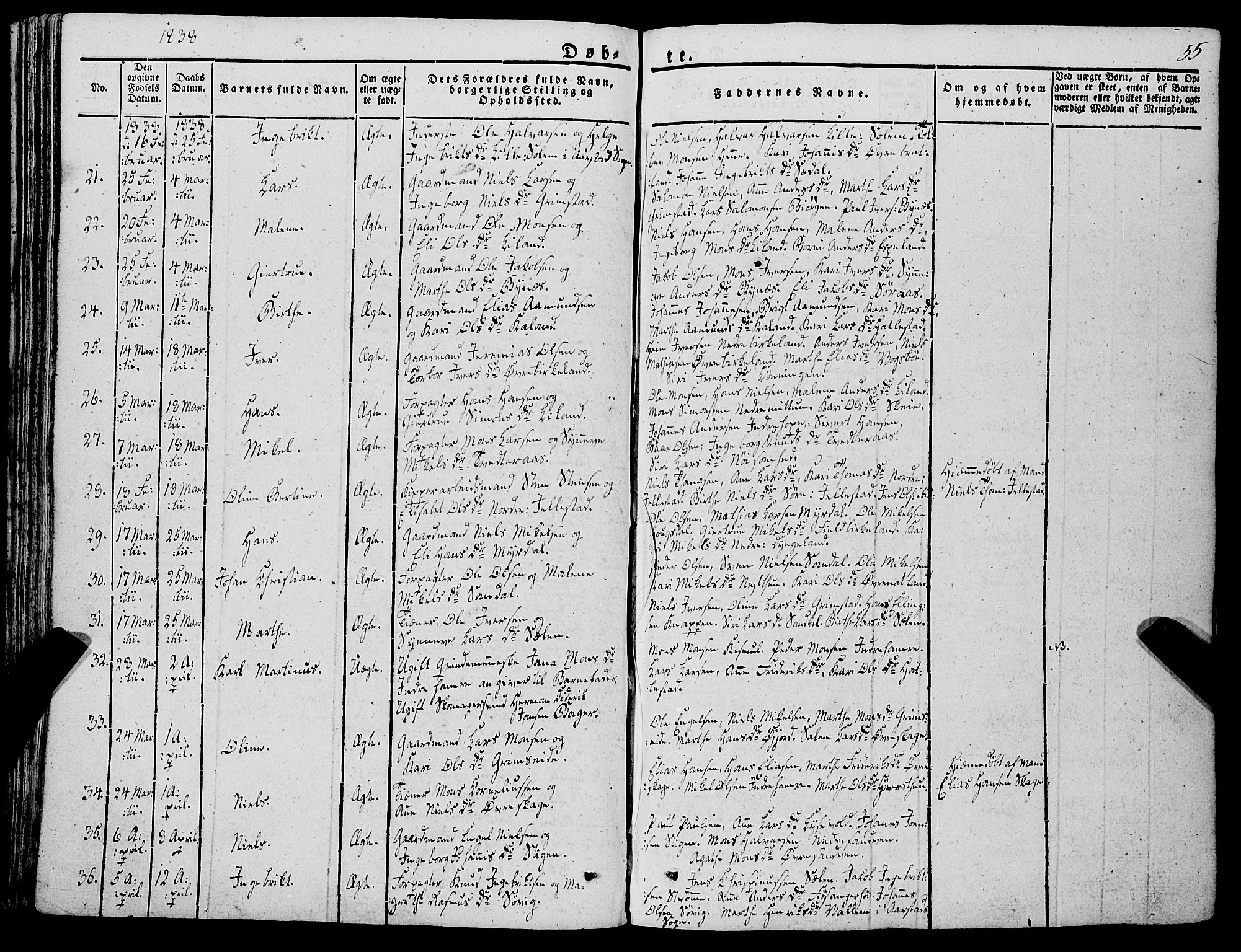 Fana Sokneprestembete, SAB/A-75101/H/Haa/Haaa/L0008: Parish register (official) no. A 8, 1829-1851, p. 55