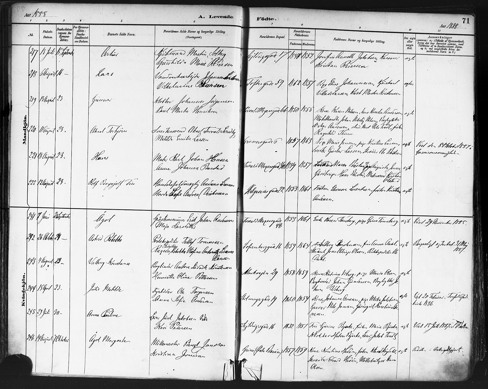 Paulus prestekontor Kirkebøker, SAO/A-10871/F/Fa/L0013: Parish register (official) no. 13, 1887-1894, p. 71