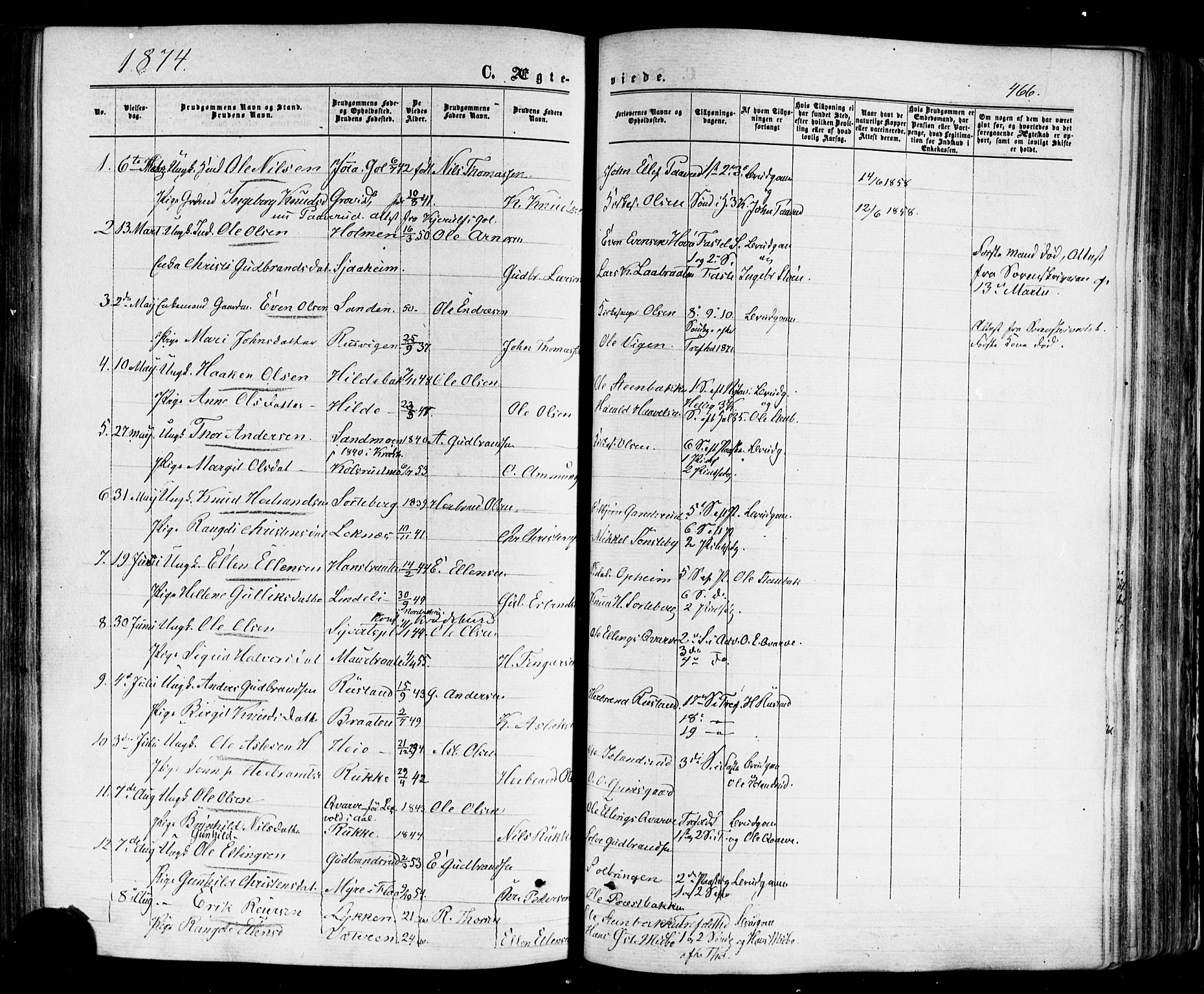 Nes kirkebøker, SAKO/A-236/F/Fa/L0010: Parish register (official) no. 10, 1864-1880, p. 466