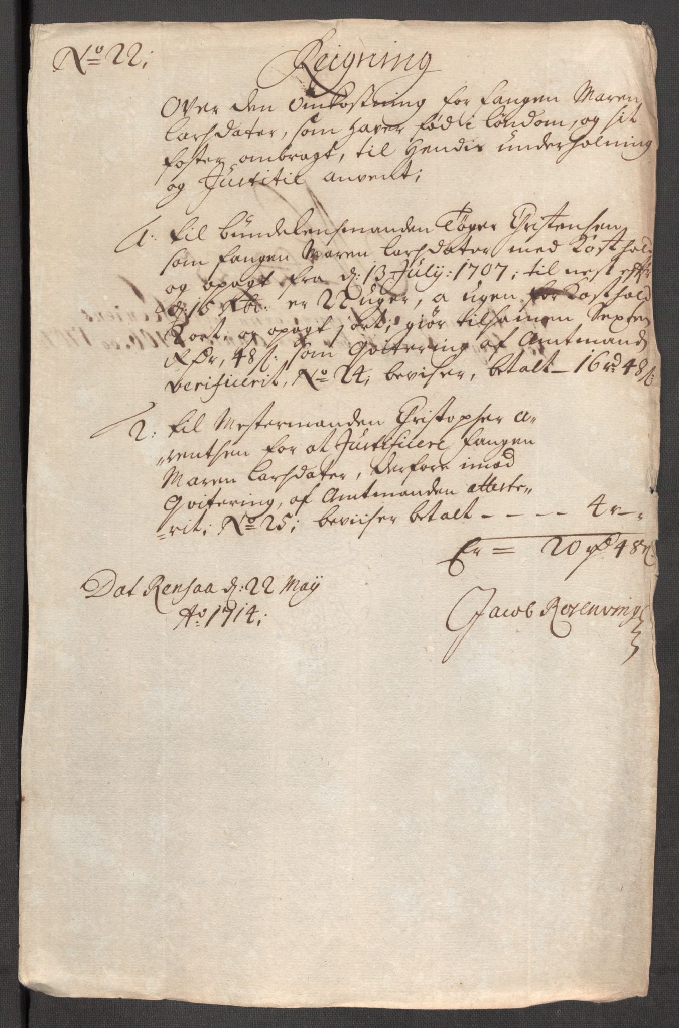 Rentekammeret inntil 1814, Reviderte regnskaper, Fogderegnskap, AV/RA-EA-4092/R68/L4756: Fogderegnskap Senja og Troms, 1705-1707, p. 500