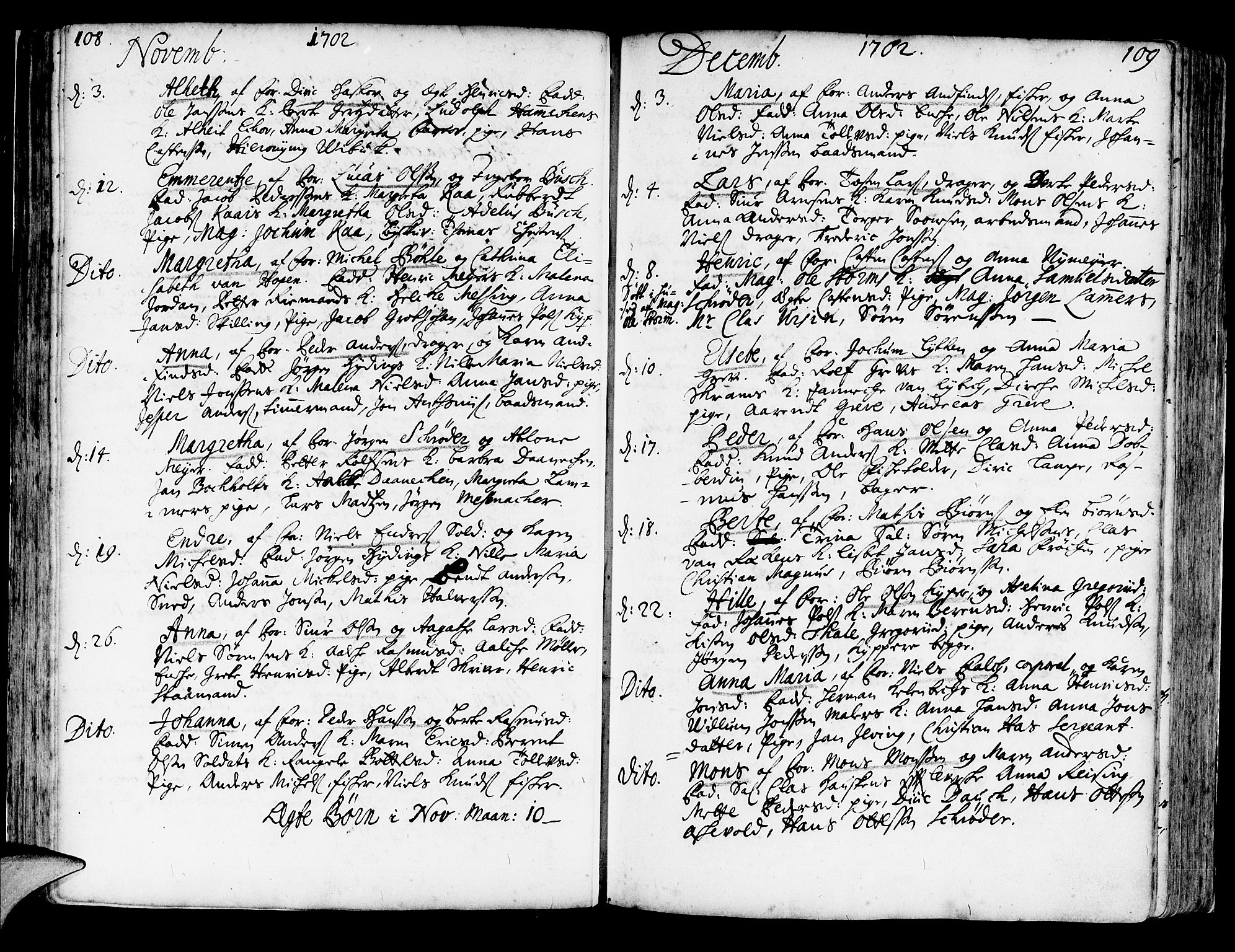 Korskirken sokneprestembete, SAB/A-76101/H/Haa/L0003: Parish register (official) no. A 3, 1698-1719, p. 108-109