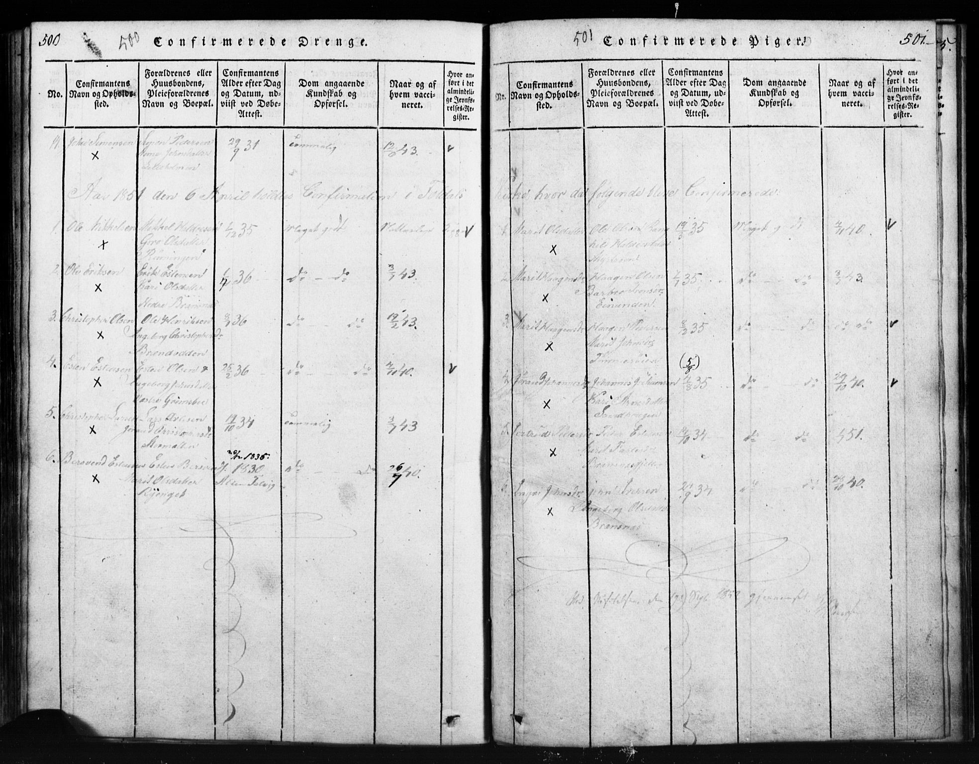 Tynset prestekontor, AV/SAH-PREST-058/H/Ha/Hab/L0003: Parish register (copy) no. 3, 1814-1862, p. 500-501